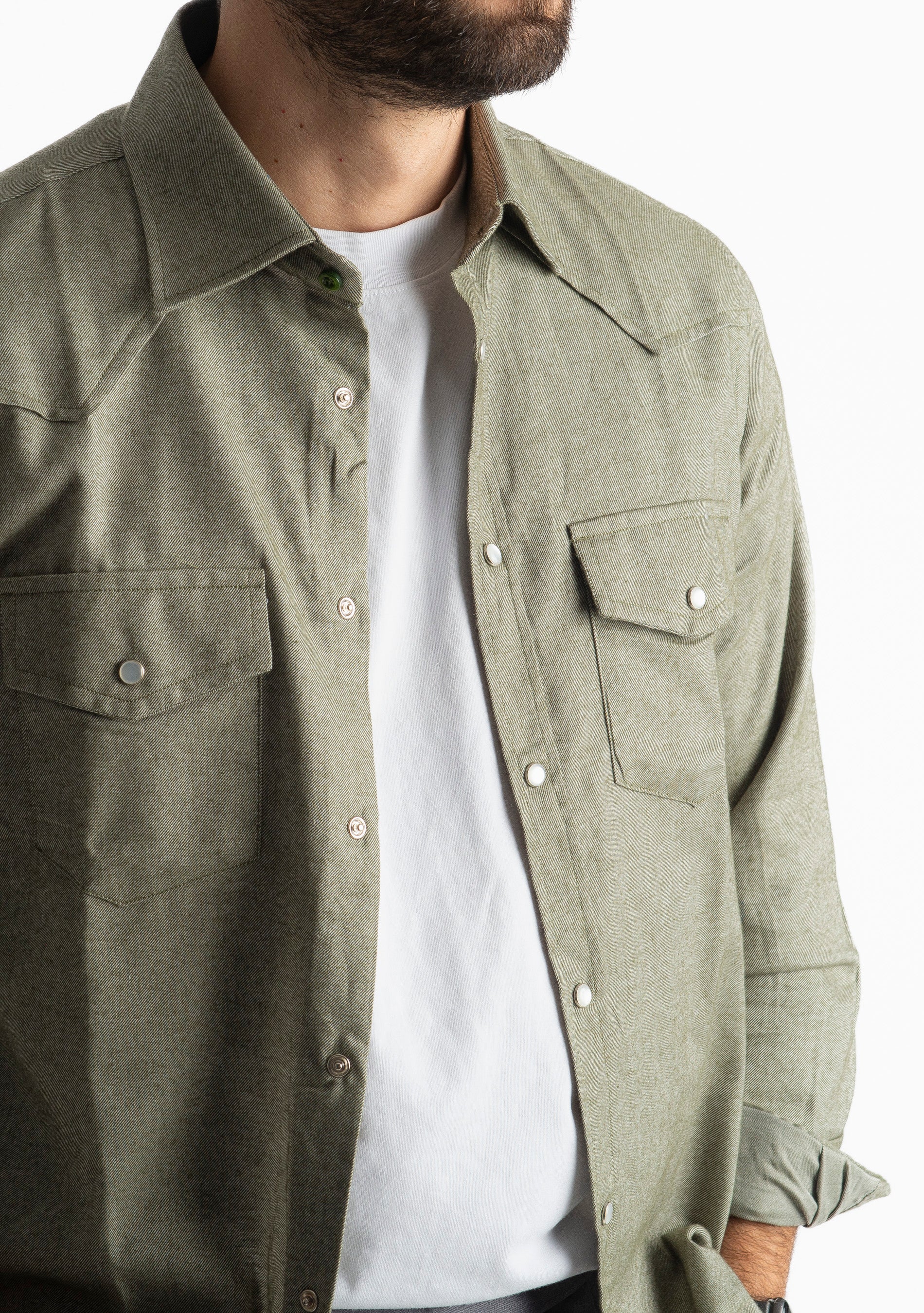 Camicia Texana in Flanella Verde