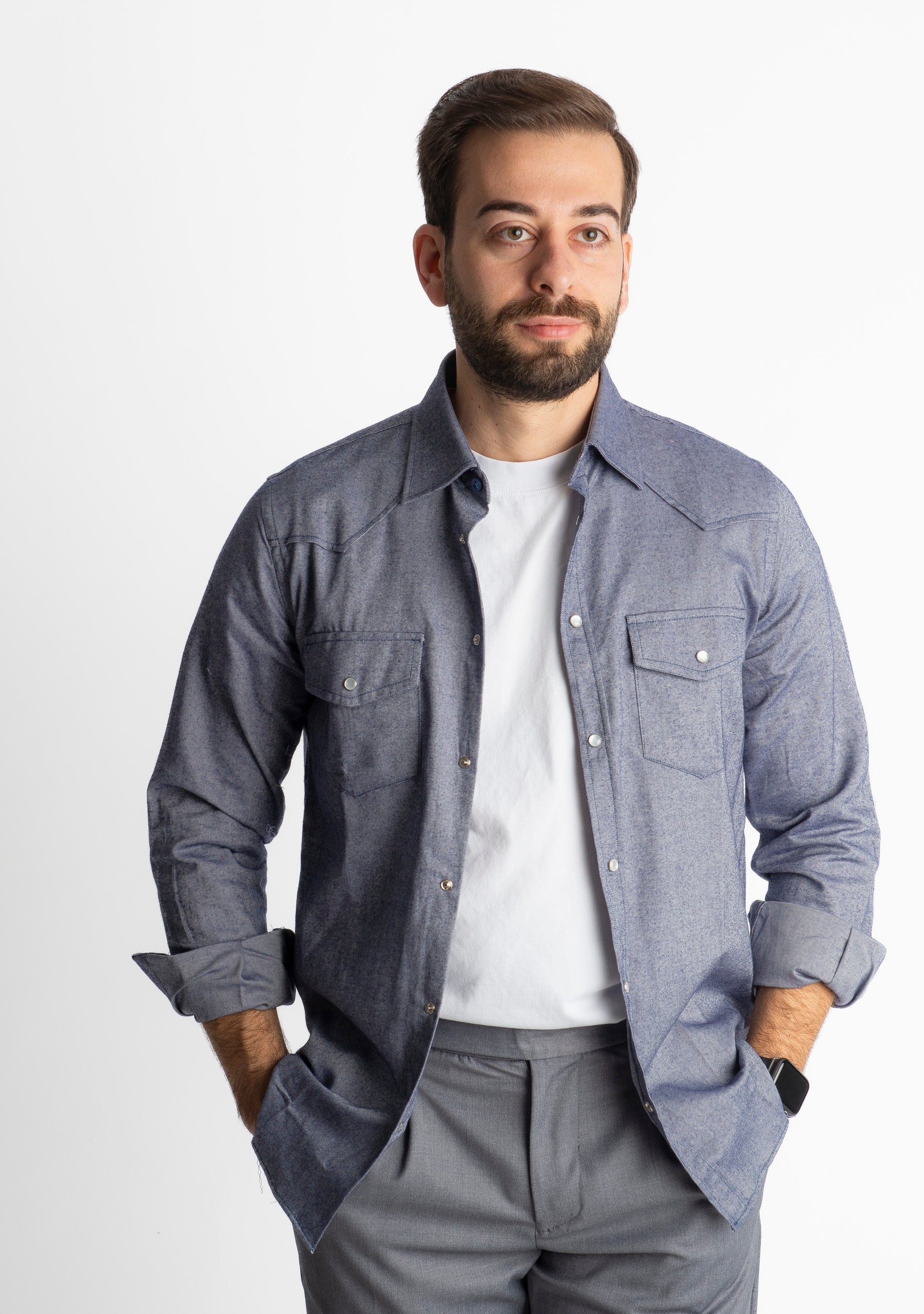 Camicia Texana in Flanella Blu