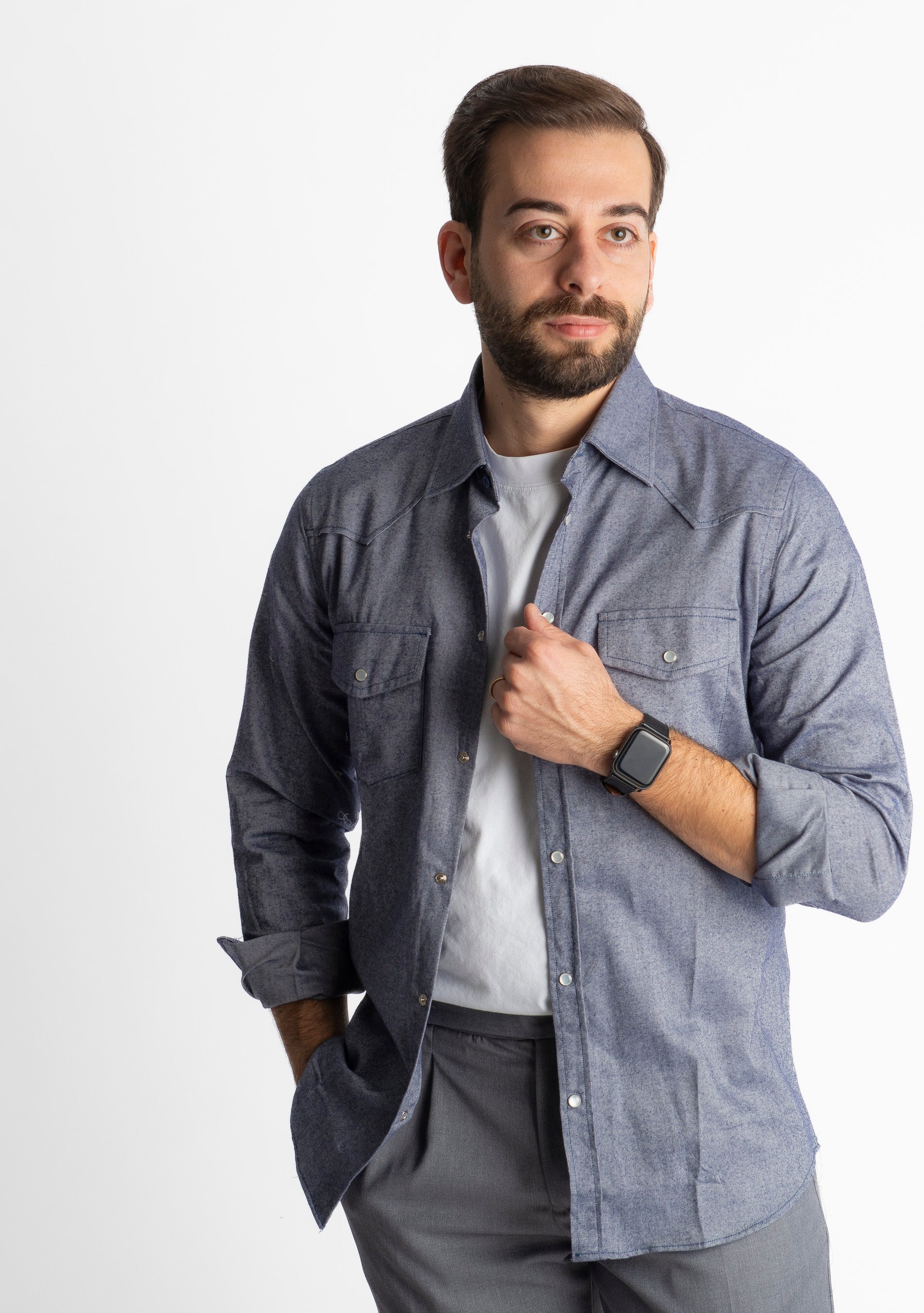 Camicia Texana in Flanella Blu