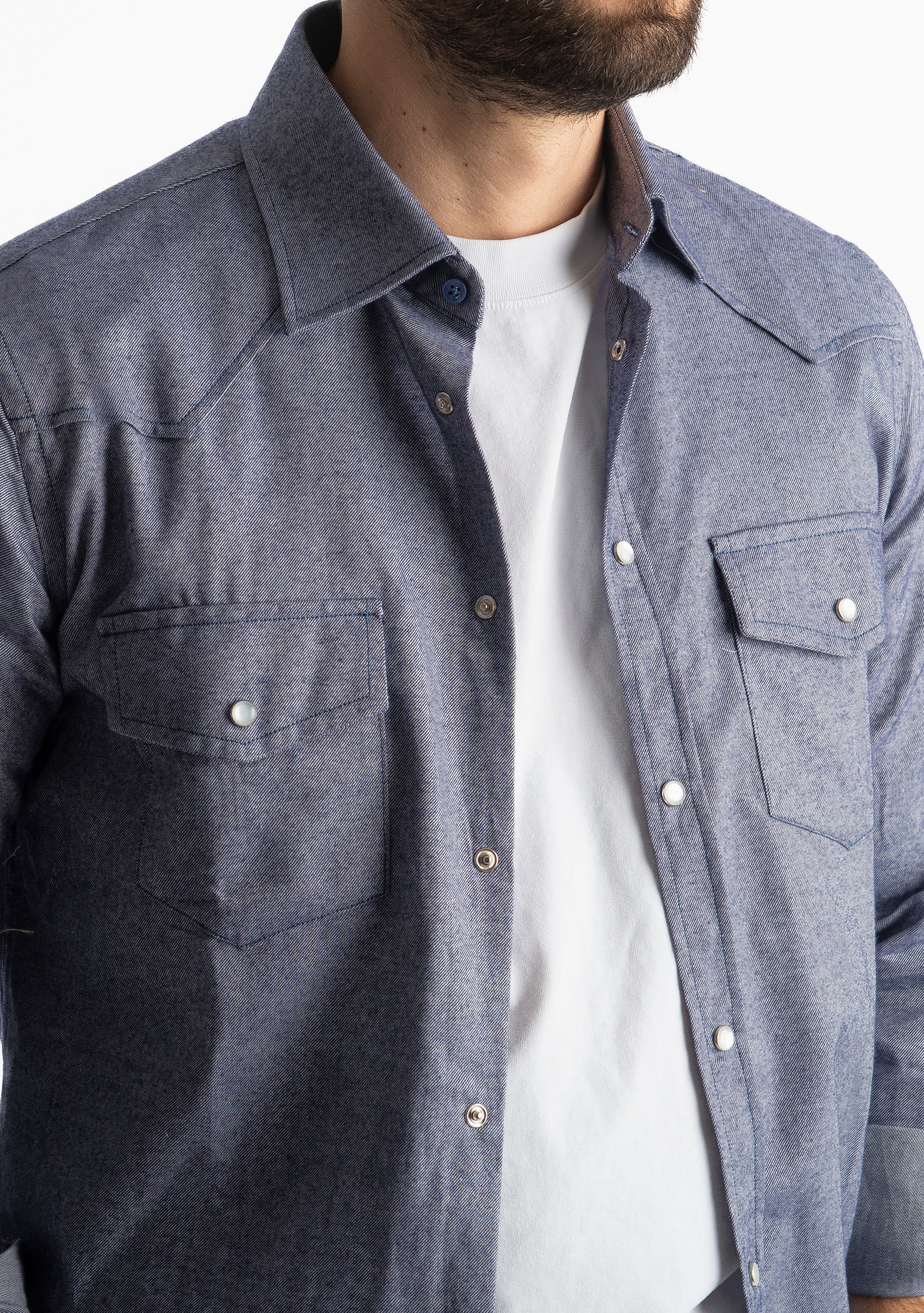 Camicia Texana in Flanella Blu