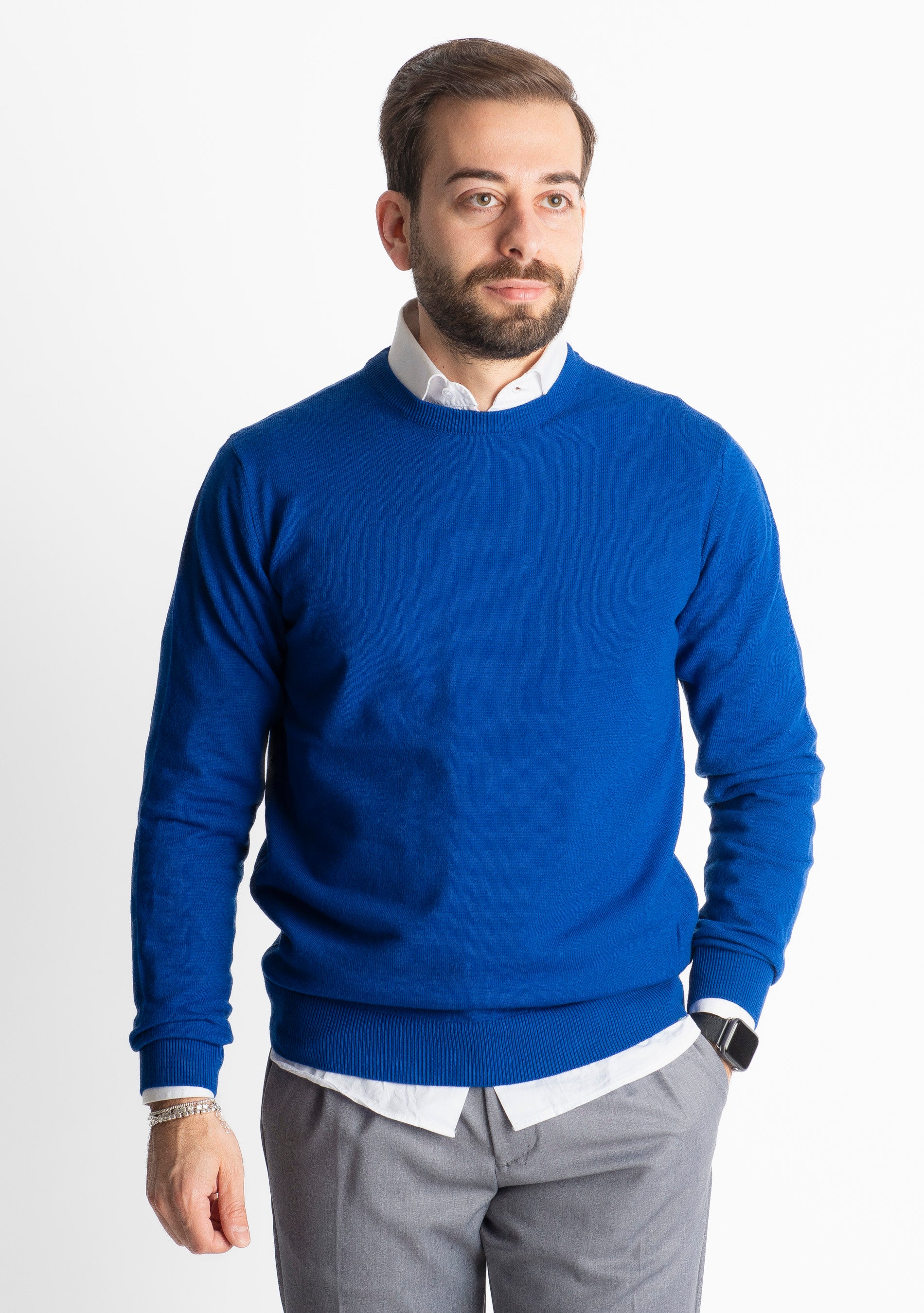 Maglioncino Girocollo In Lana Merinos Blu Royal