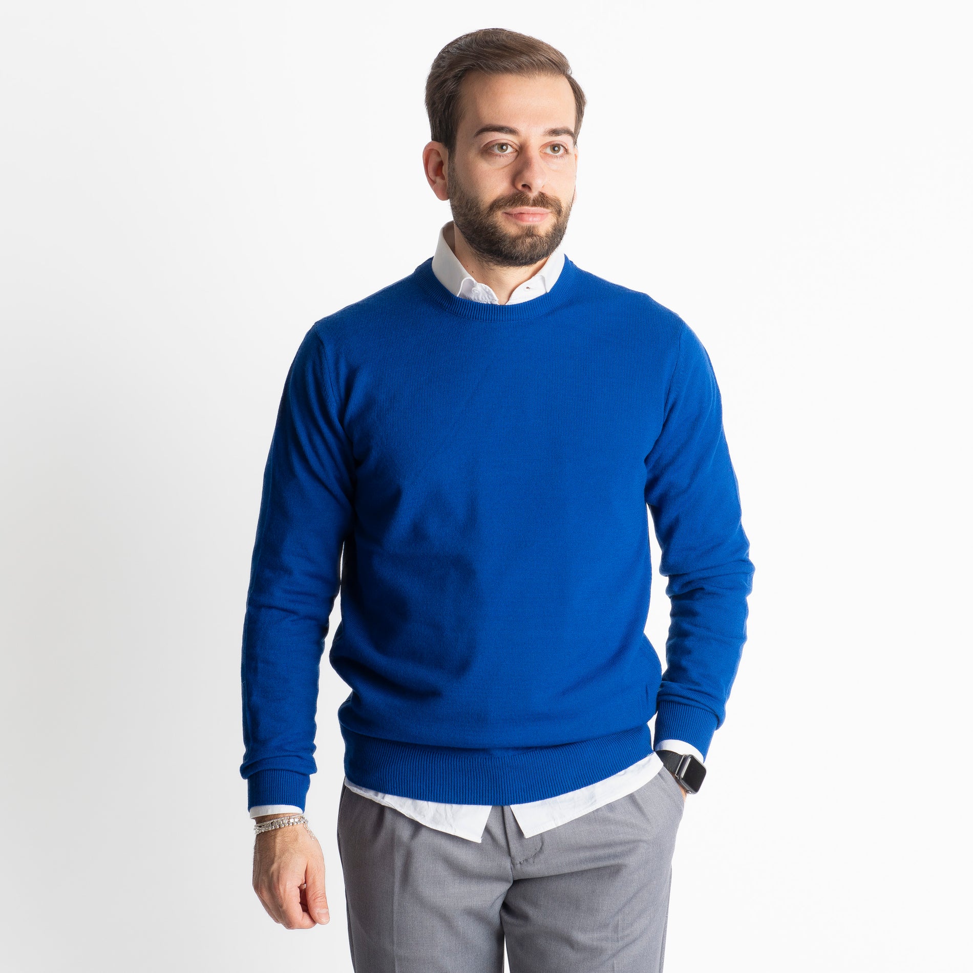 Maglioncino Girocollo In Lana Merinos Blu Royal