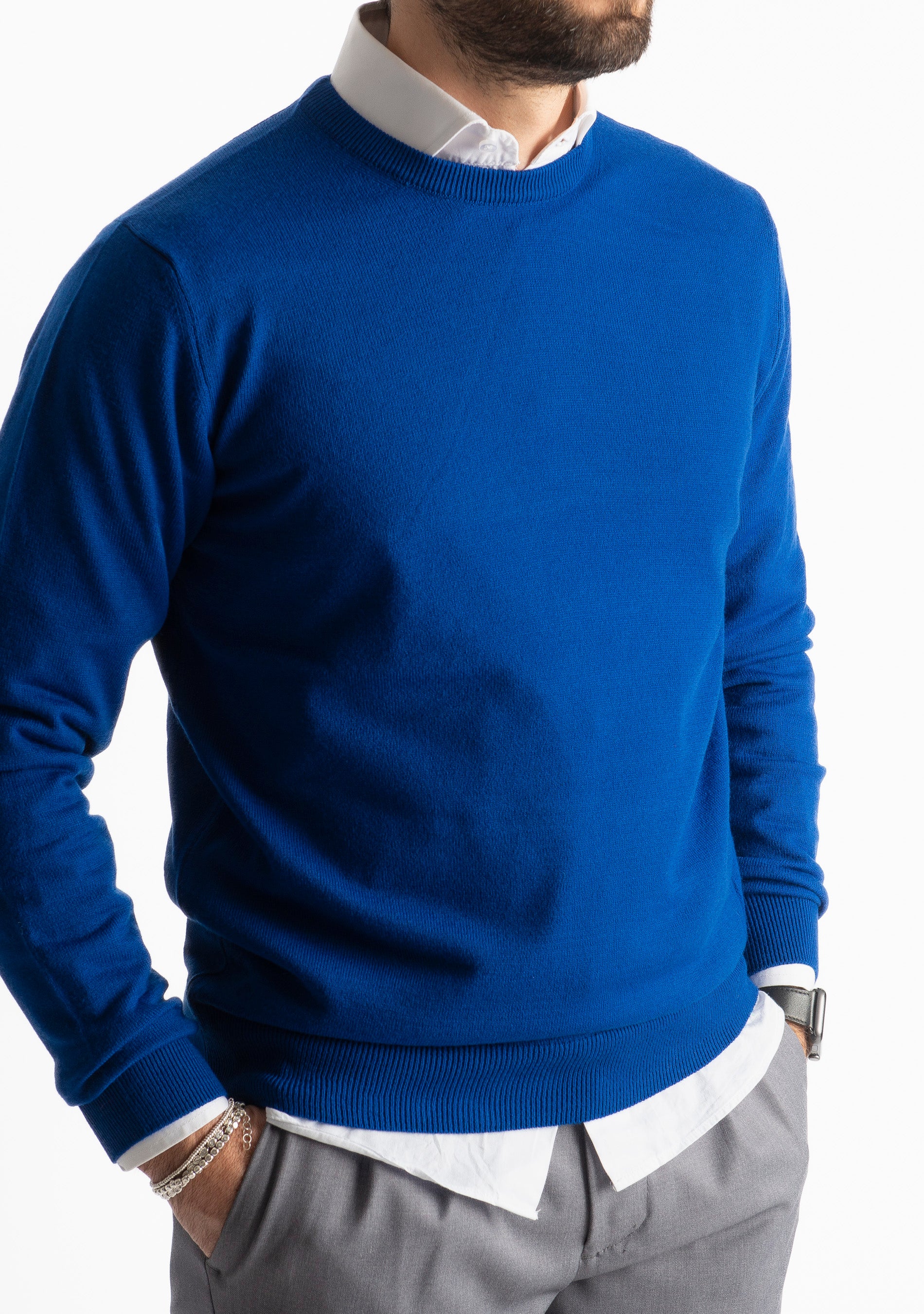 Maglioncino Girocollo In Lana Merinos Blu Royal