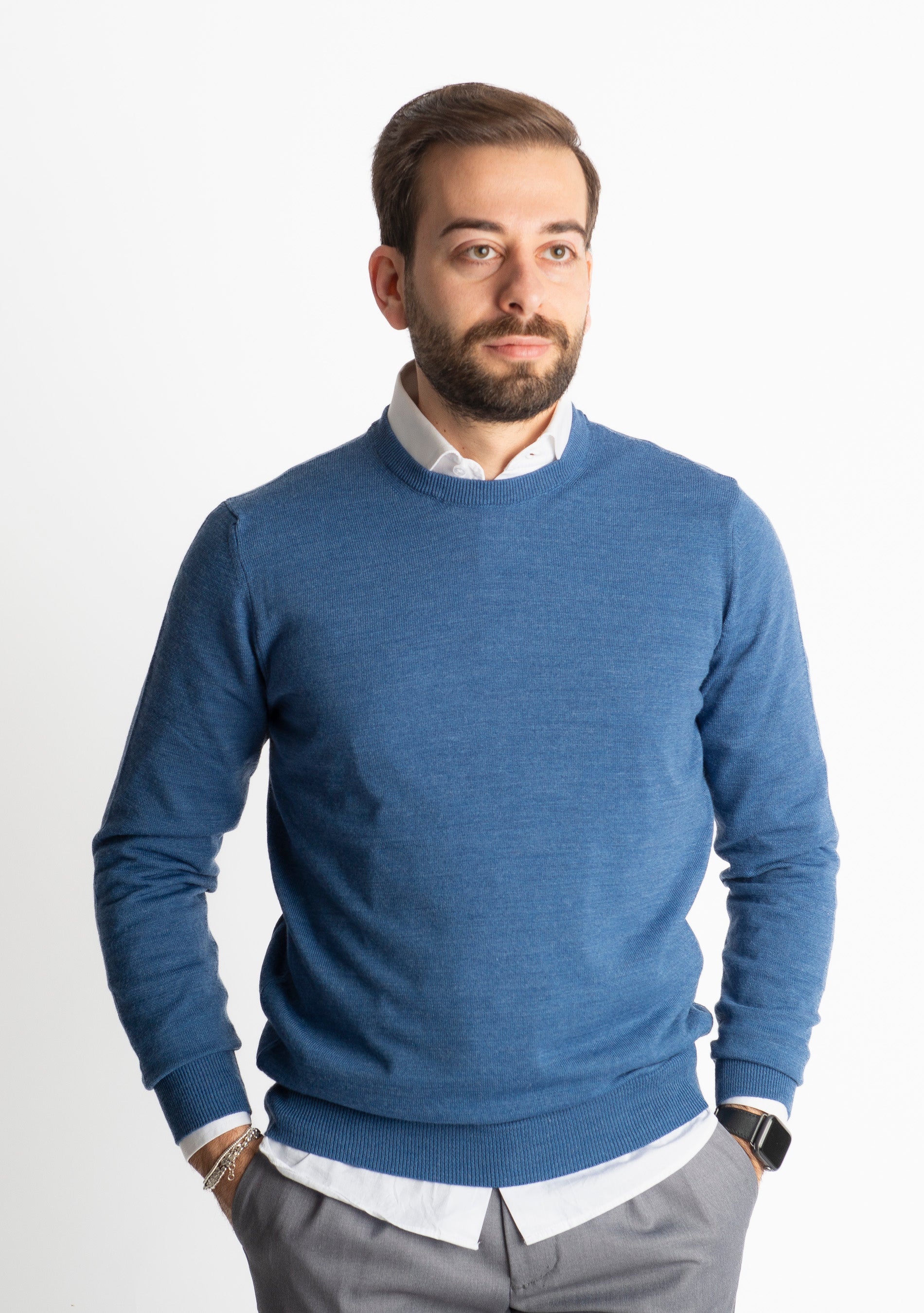 Maglioncino Girocollo In Lana Merinos Indaco