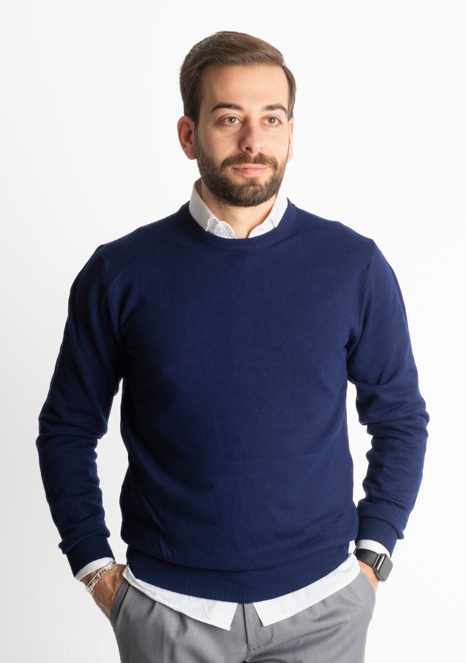 Maglioncino Girocollo In Lana Merinos Blu