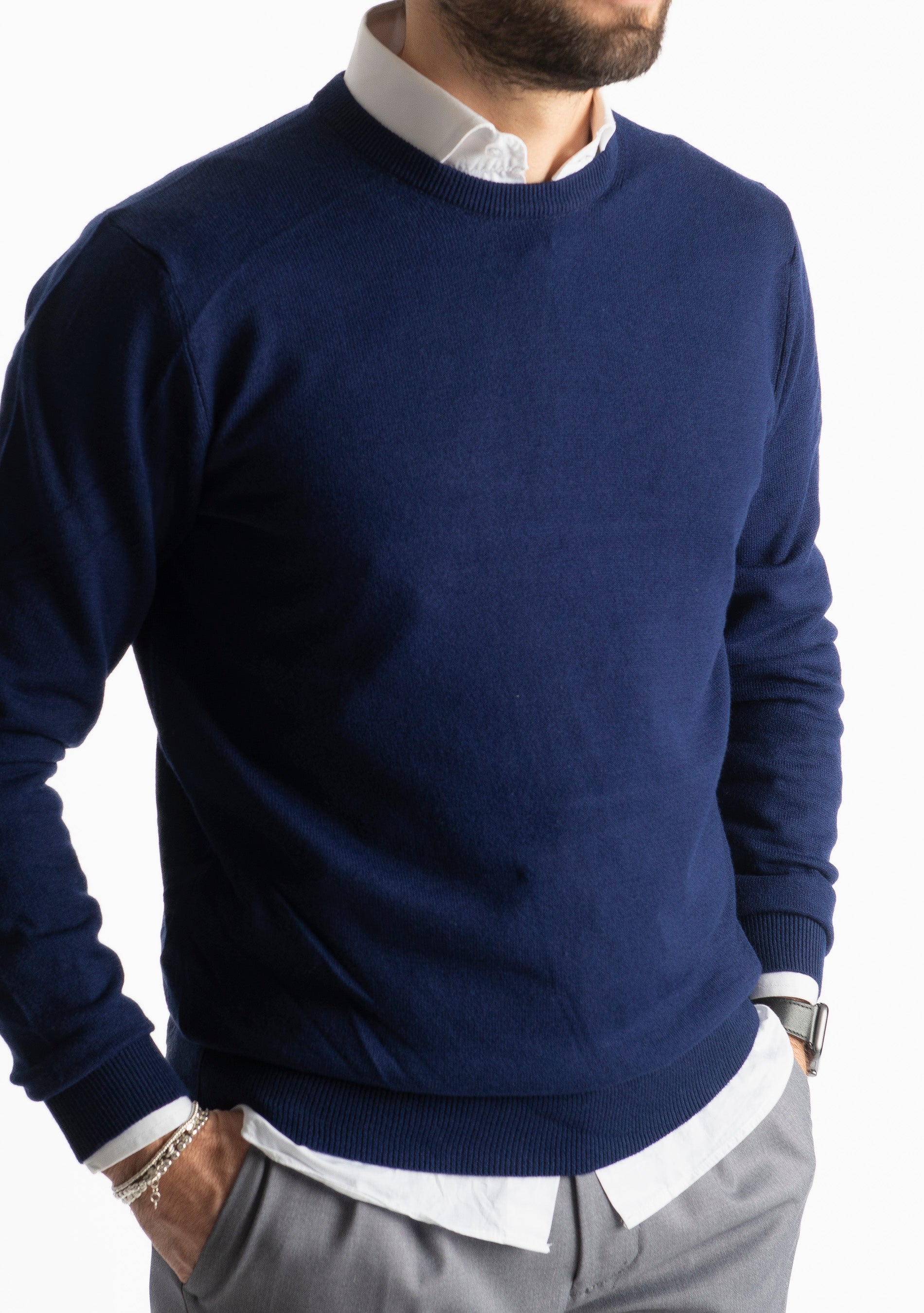 Maglioncino Girocollo In Lana Merinos Blu