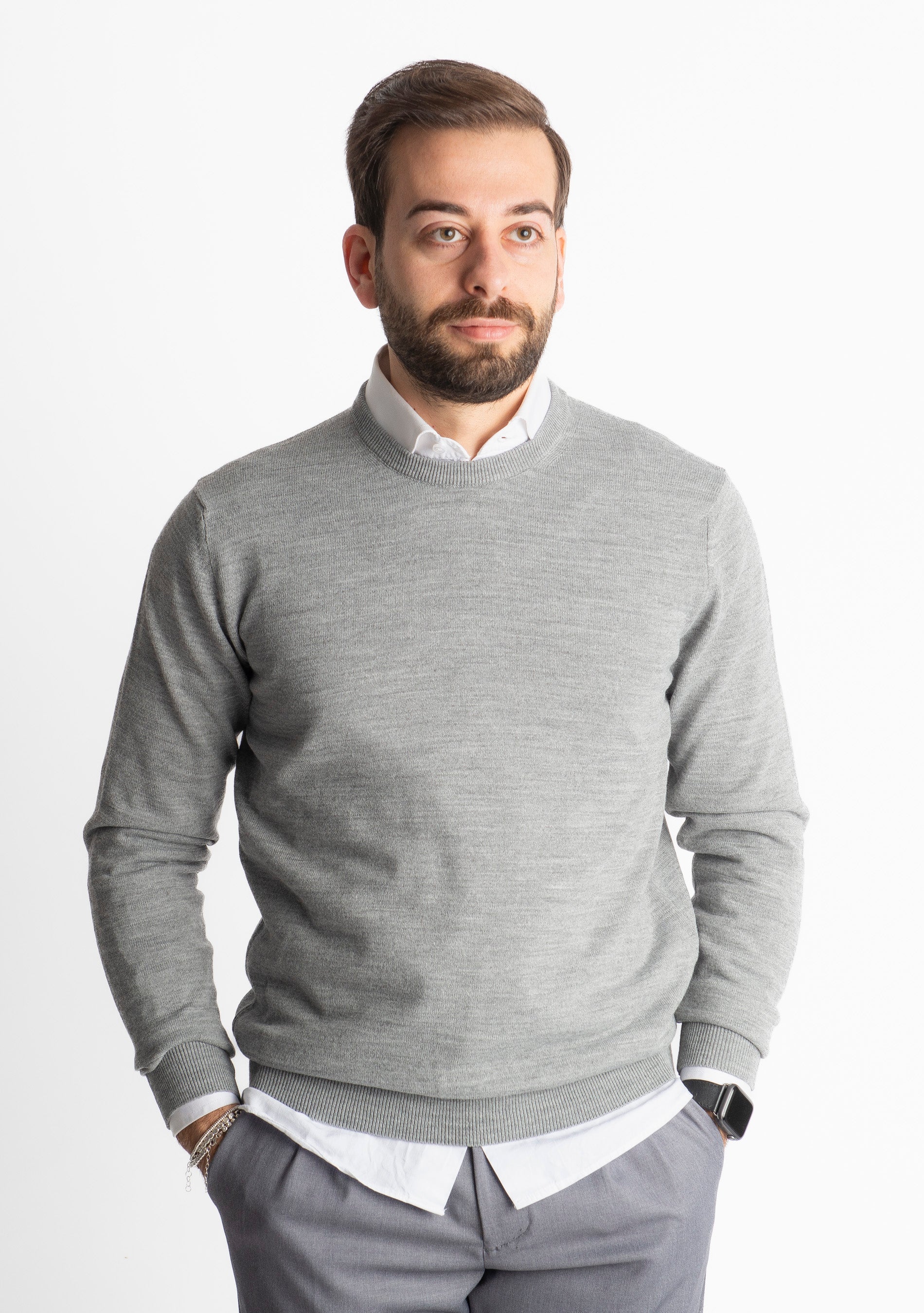 Maglioncino Girocollo In Lana Merinos Grigio