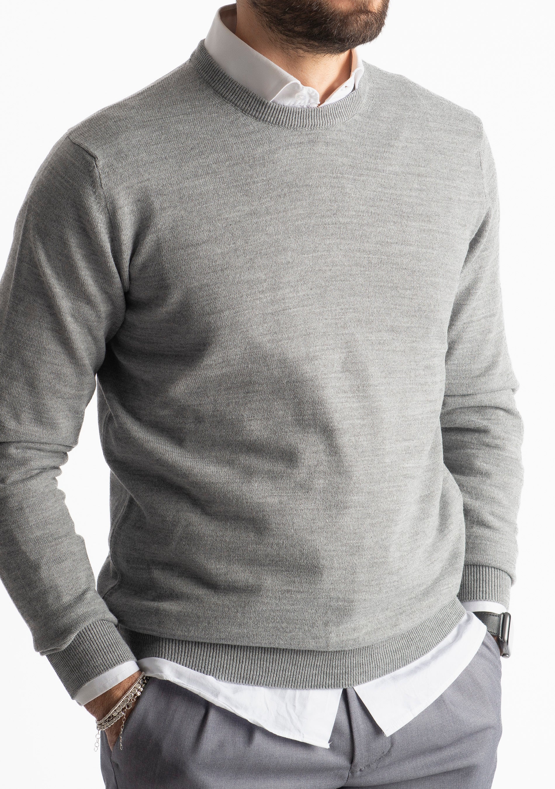 Maglioncino Girocollo In Lana Merinos Grigio