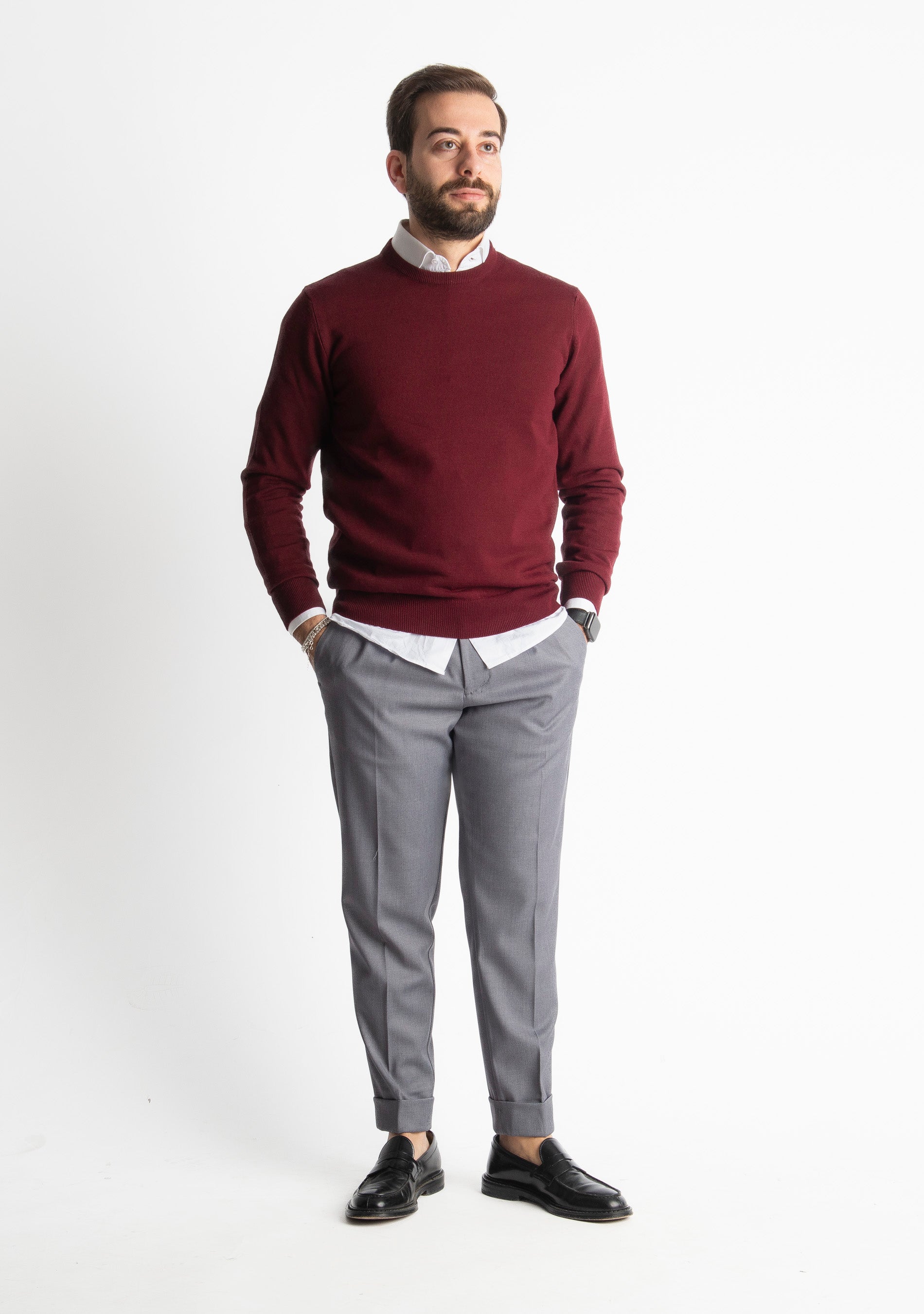 Maglioncino Girocollo In Lana Merinos Bordeux