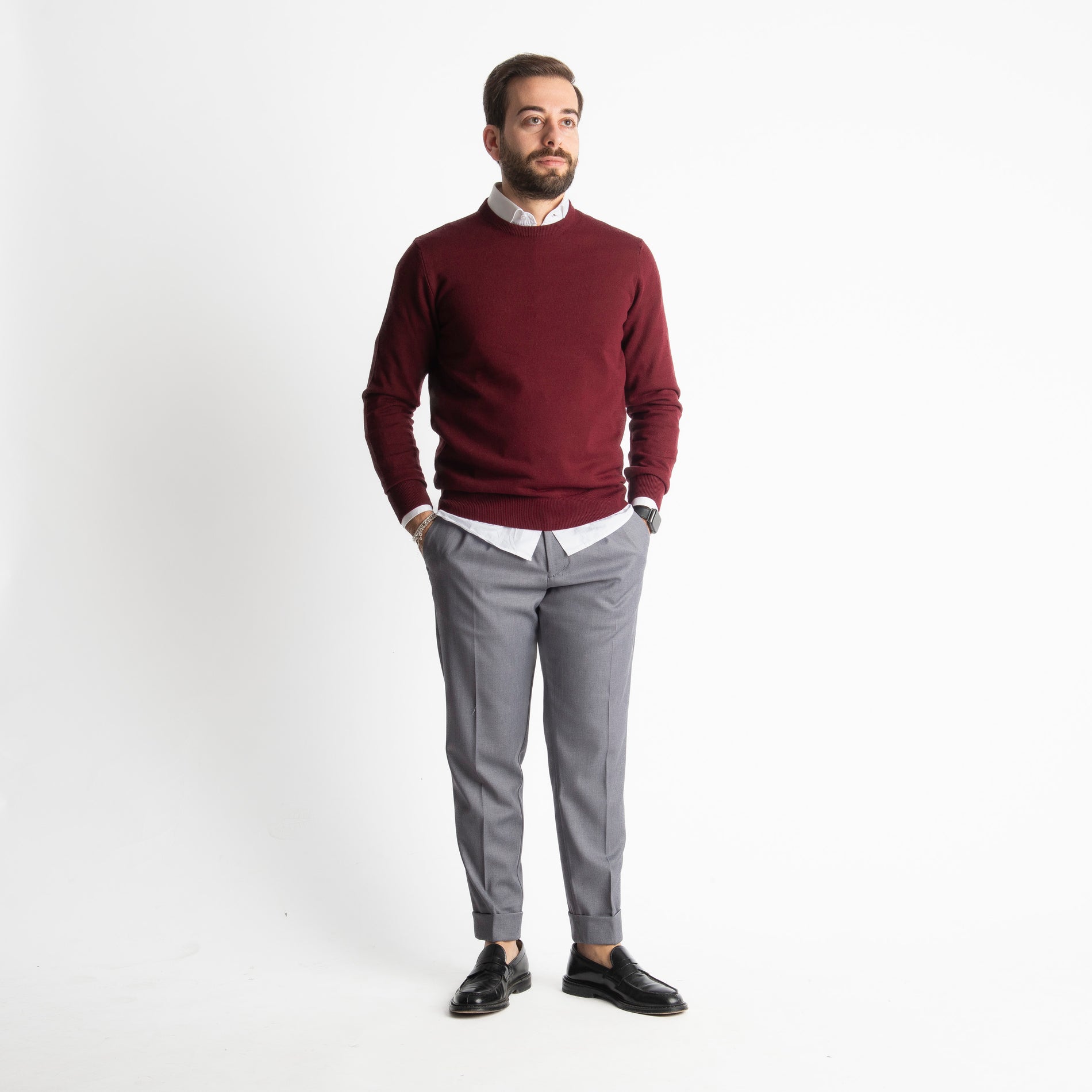 Maglioncino Girocollo In Lana Merinos Bordeux