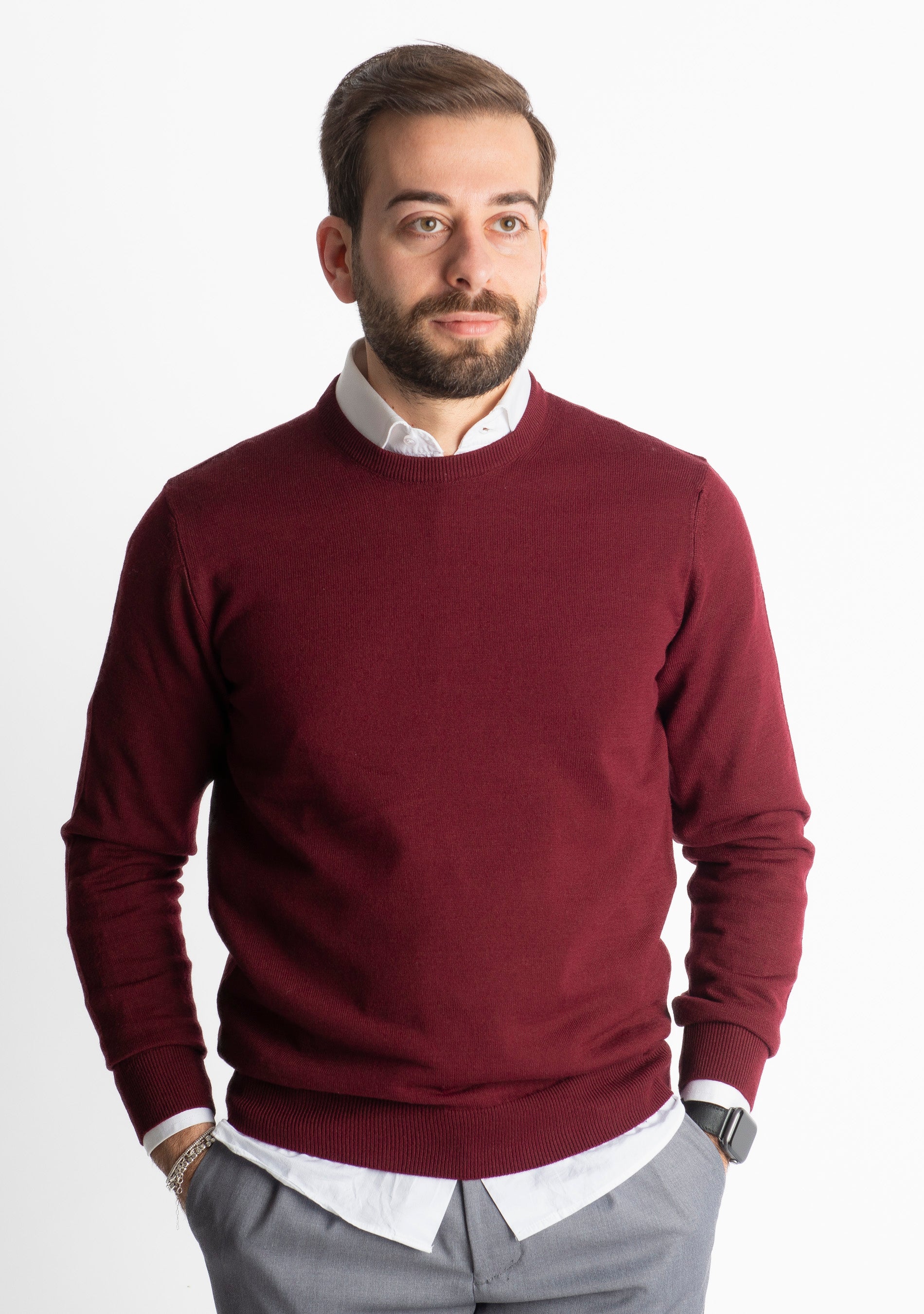 Maglioncino Girocollo In Lana Merinos Bordeux