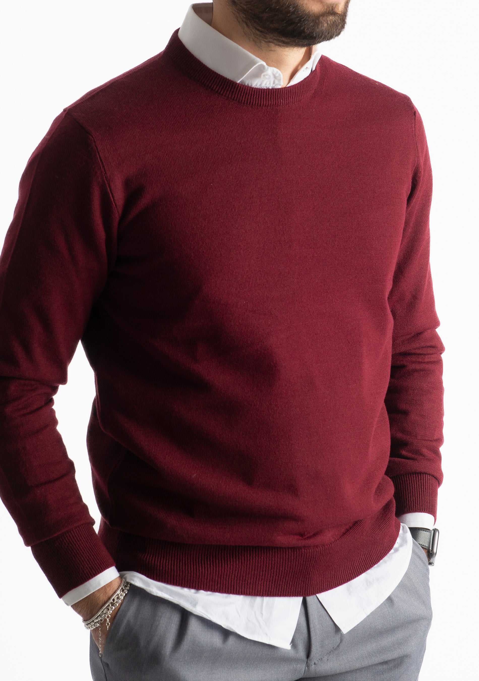 Maglioncino Girocollo In Lana Merinos Bordeux