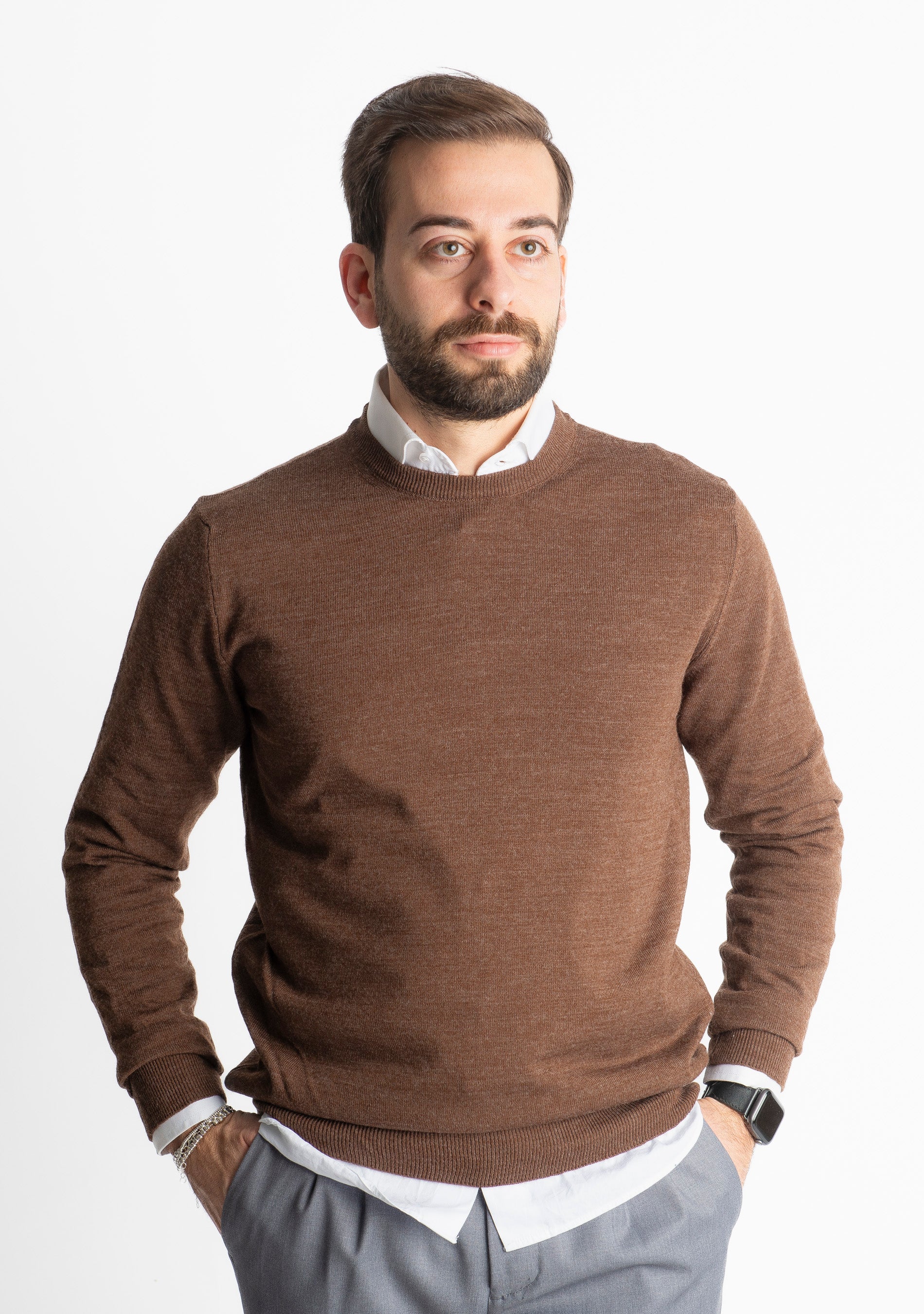 Maglioncino Girocollo In Lana Merinos Testa Di Moro