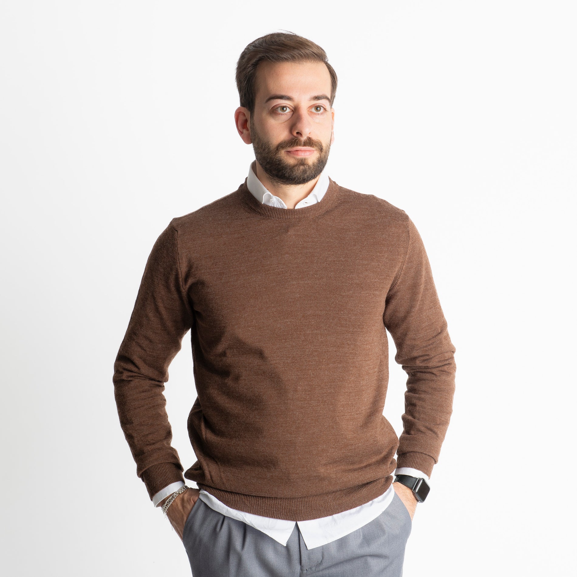 Maglioncino Girocollo In Lana Merinos Testa Di Moro