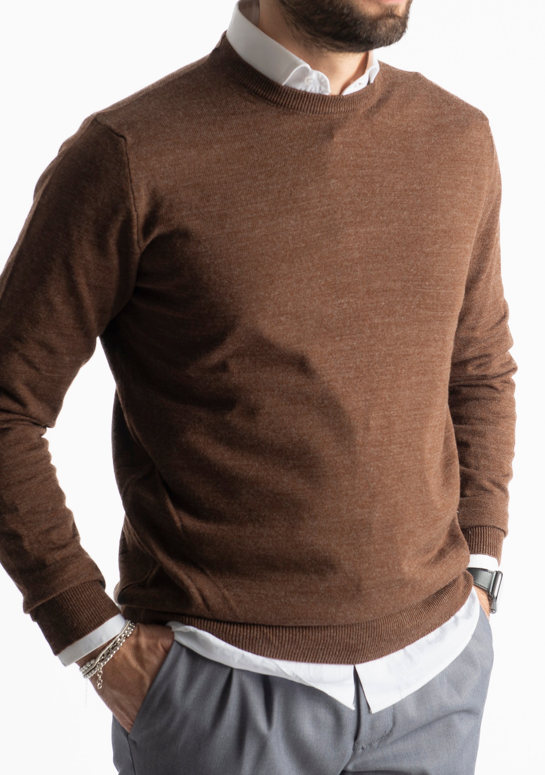 Maglioncino Girocollo In Lana Merinos Testa Di Moro