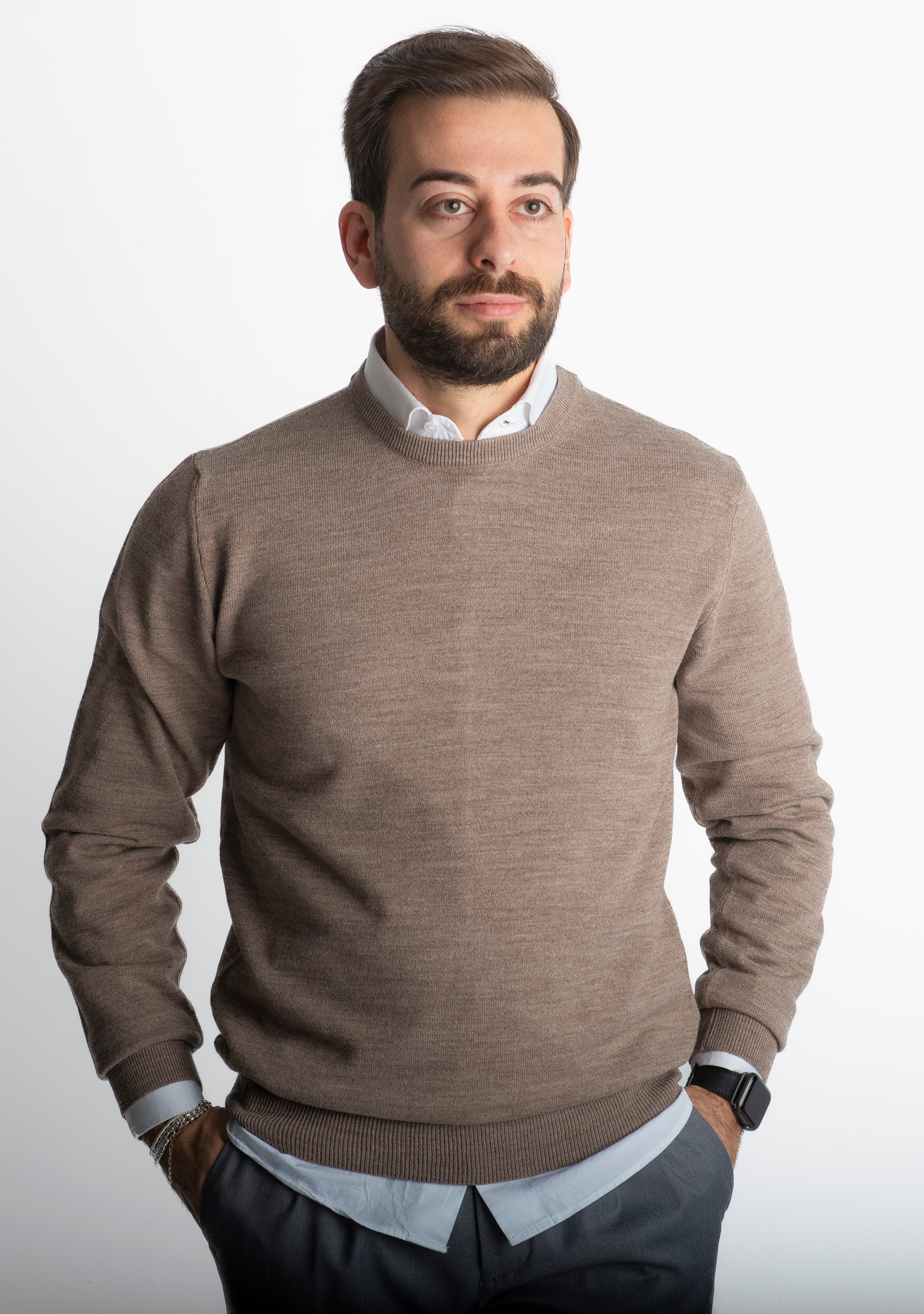 Maglioncino Girocollo In Lana Merinos Fango