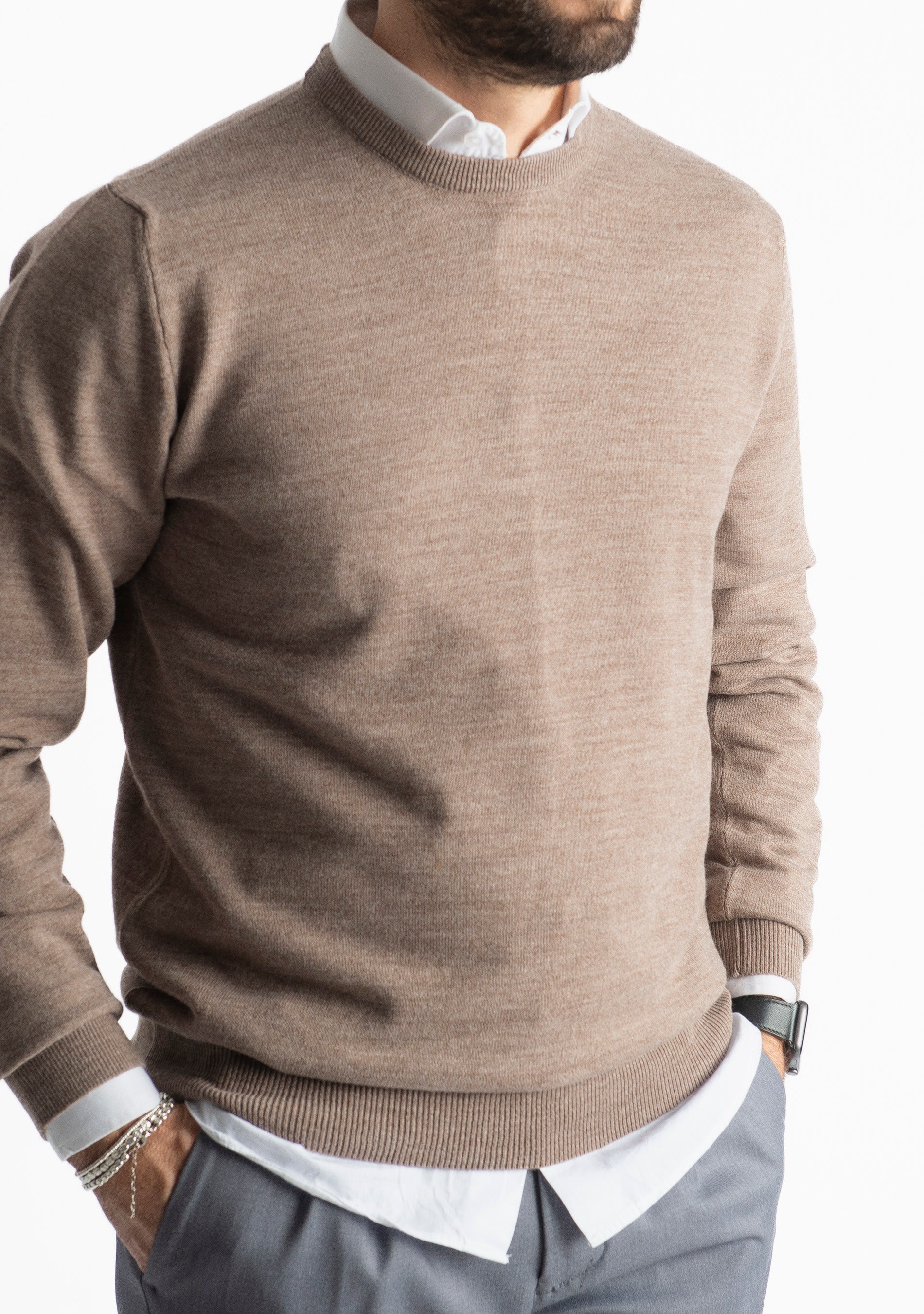 Maglioncino Girocollo In Lana Merinos Fango