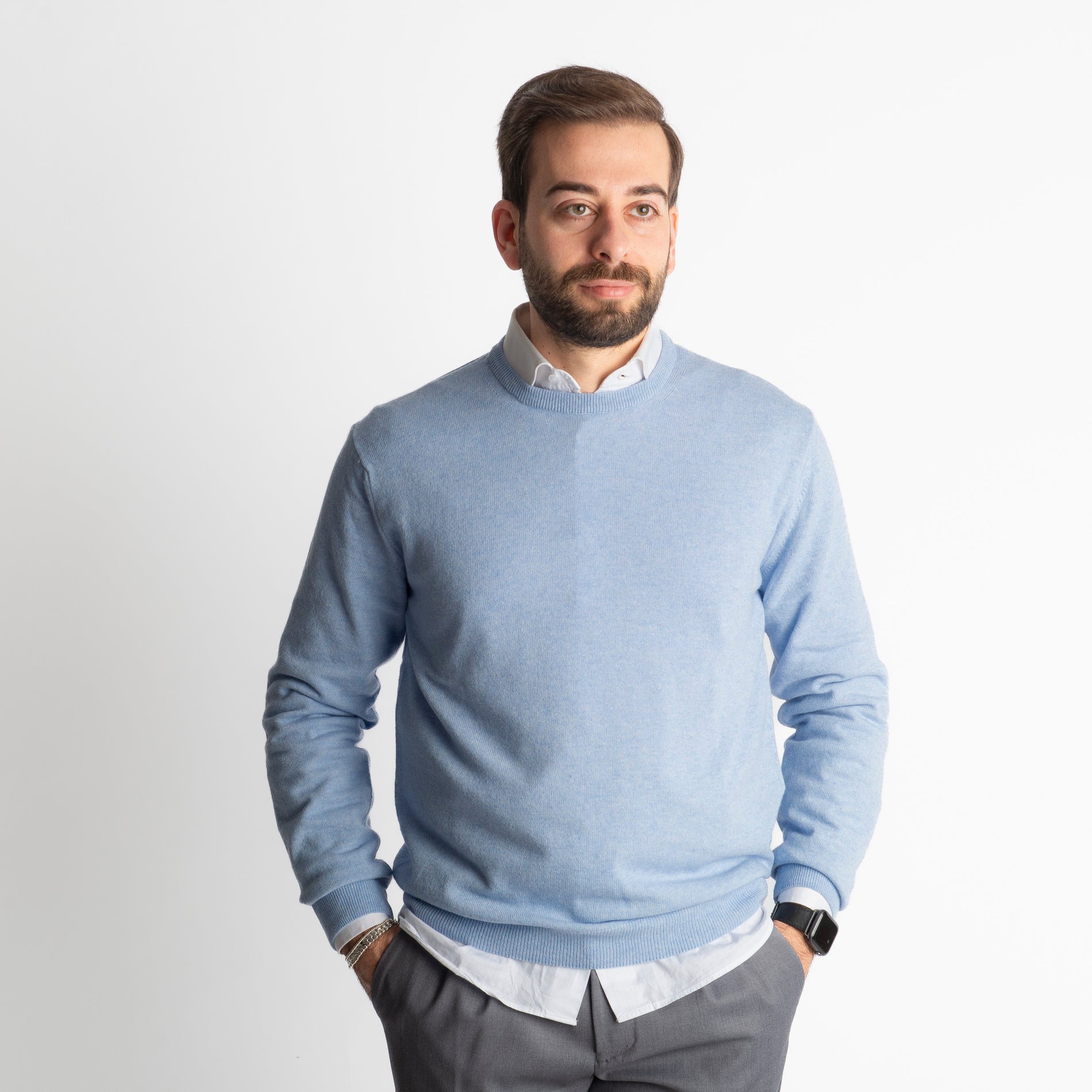 Maglioncino Misto Cashmere Celeste