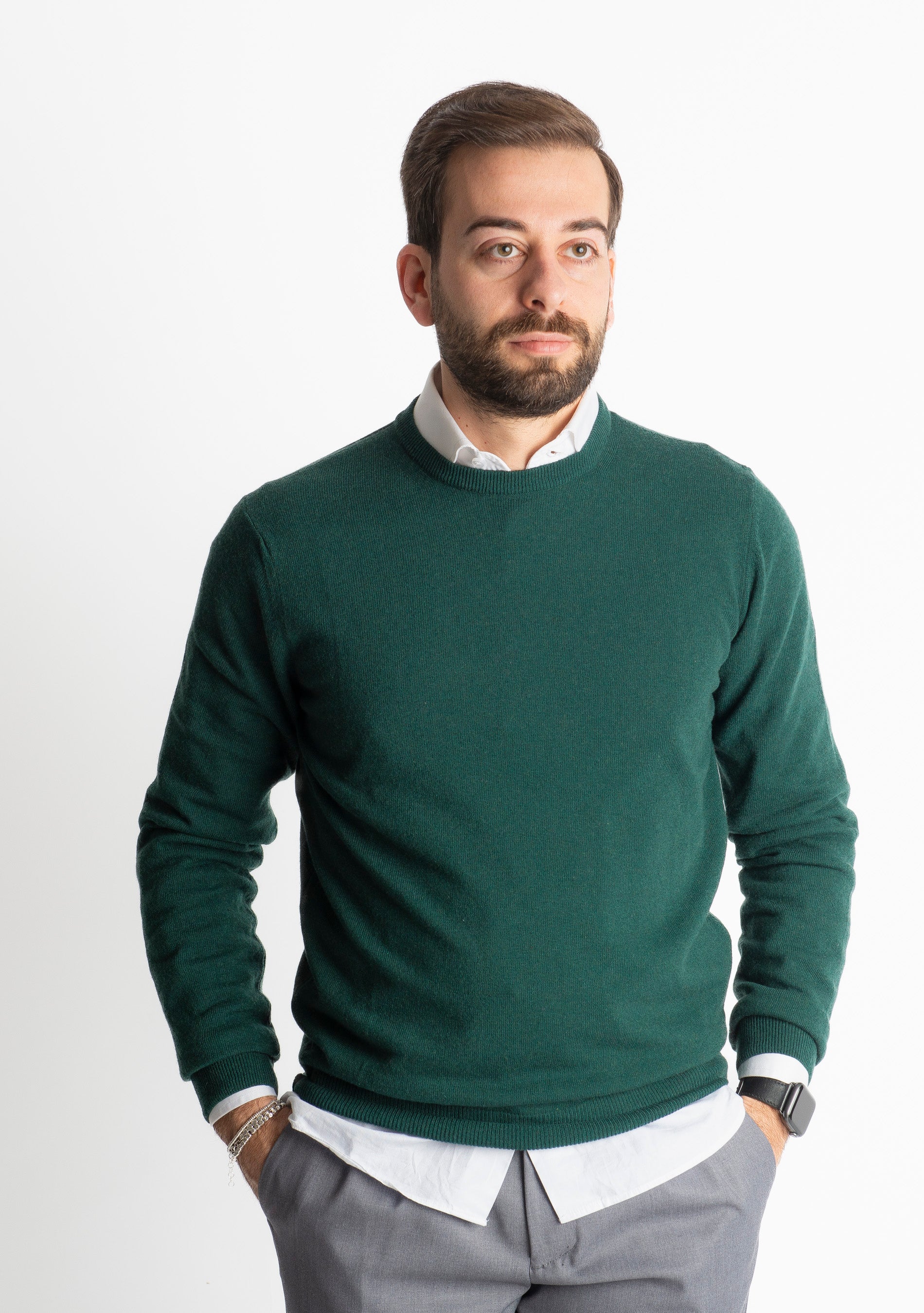 Maglioncino Girocollo In Lana Merinos Verde