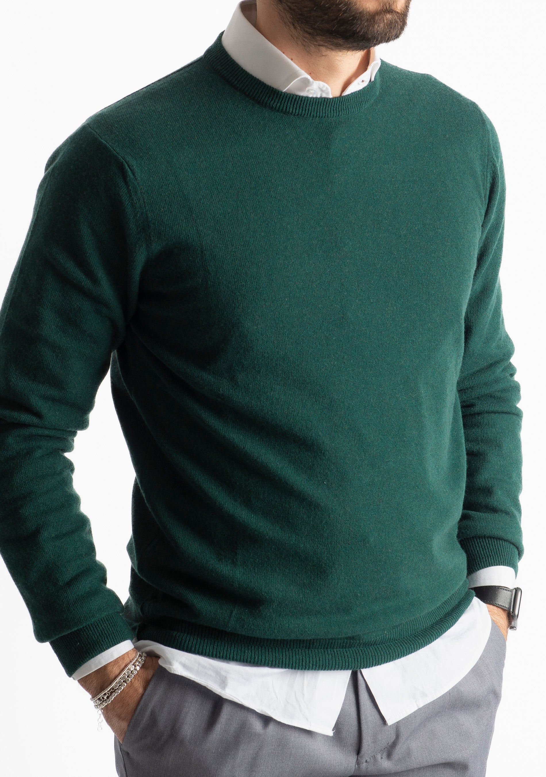 Maglioncino Girocollo In Lana Merinos Verde