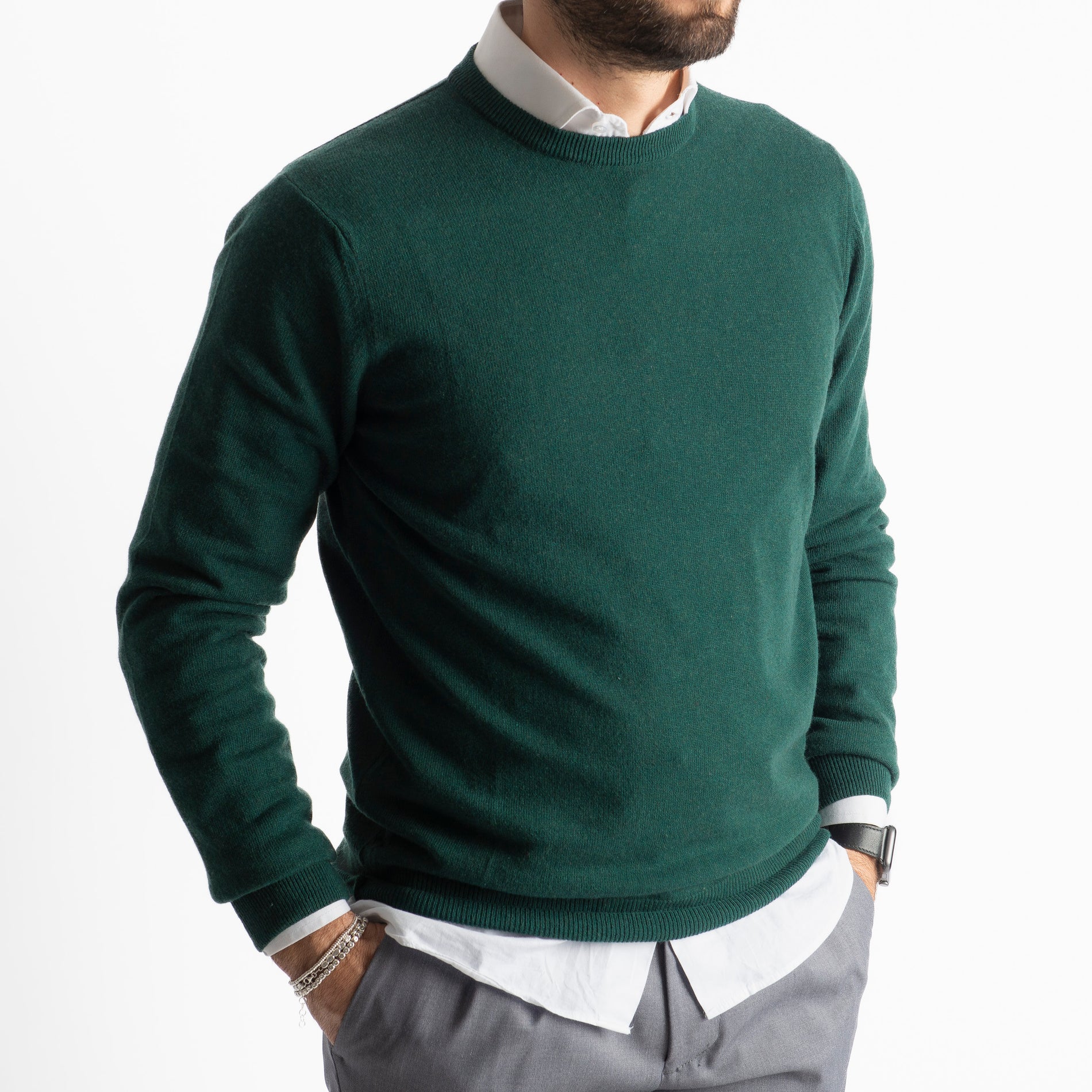 Maglioncino Girocollo In Lana Merinos Verde