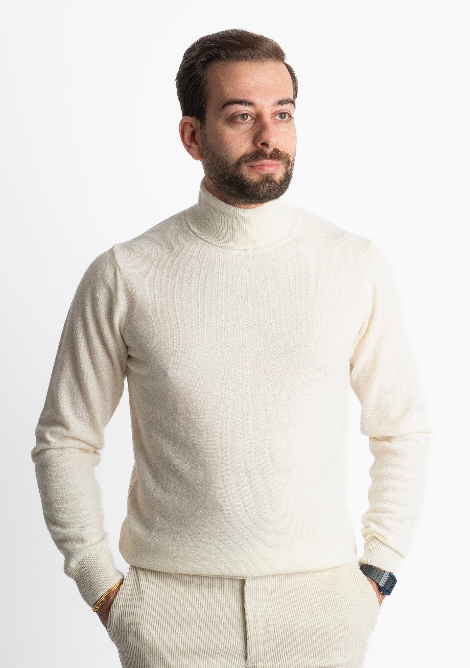 Maglioncino Collo Alto Misto Cashmere Panna