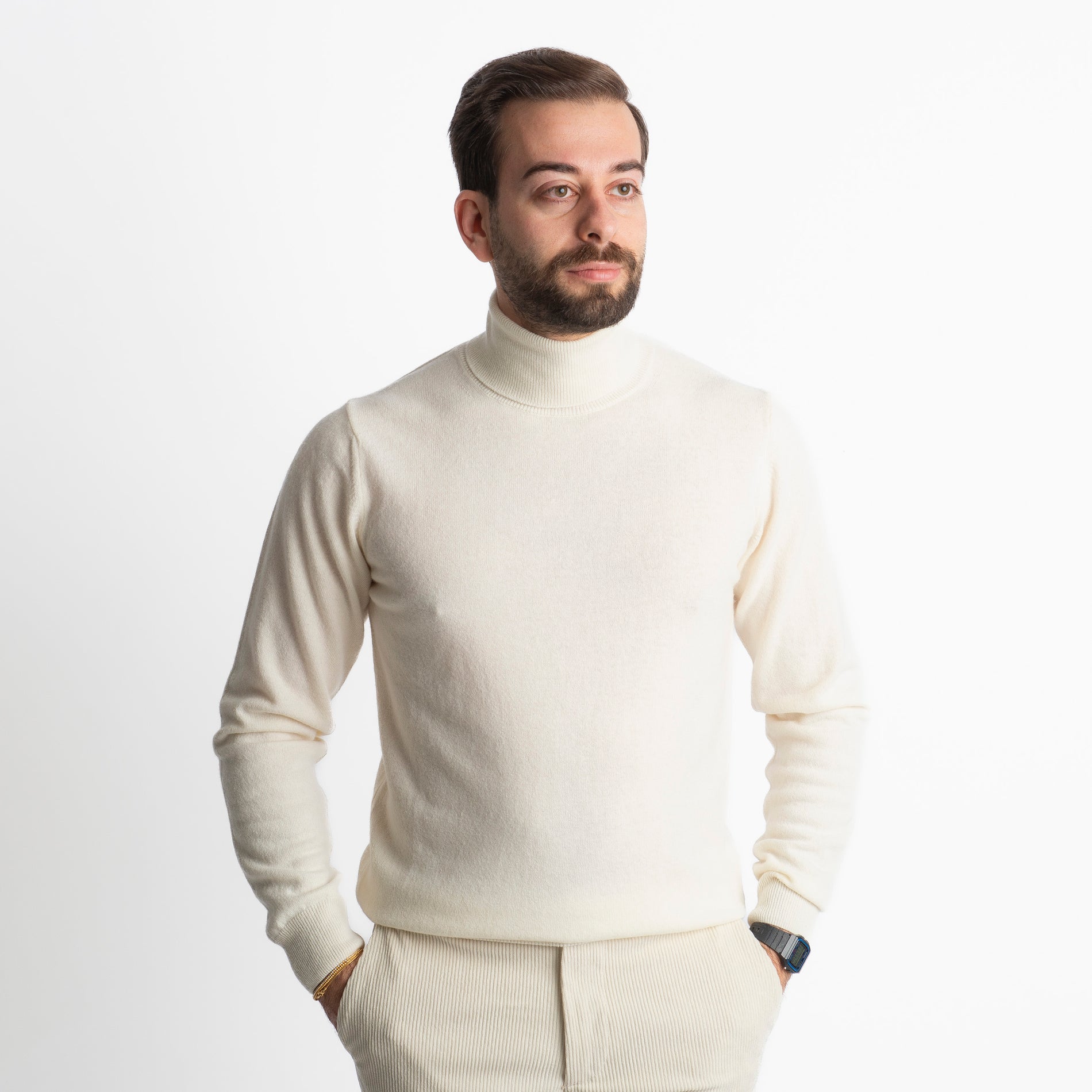 Maglioncino Collo Alto Misto Cashmere Panna