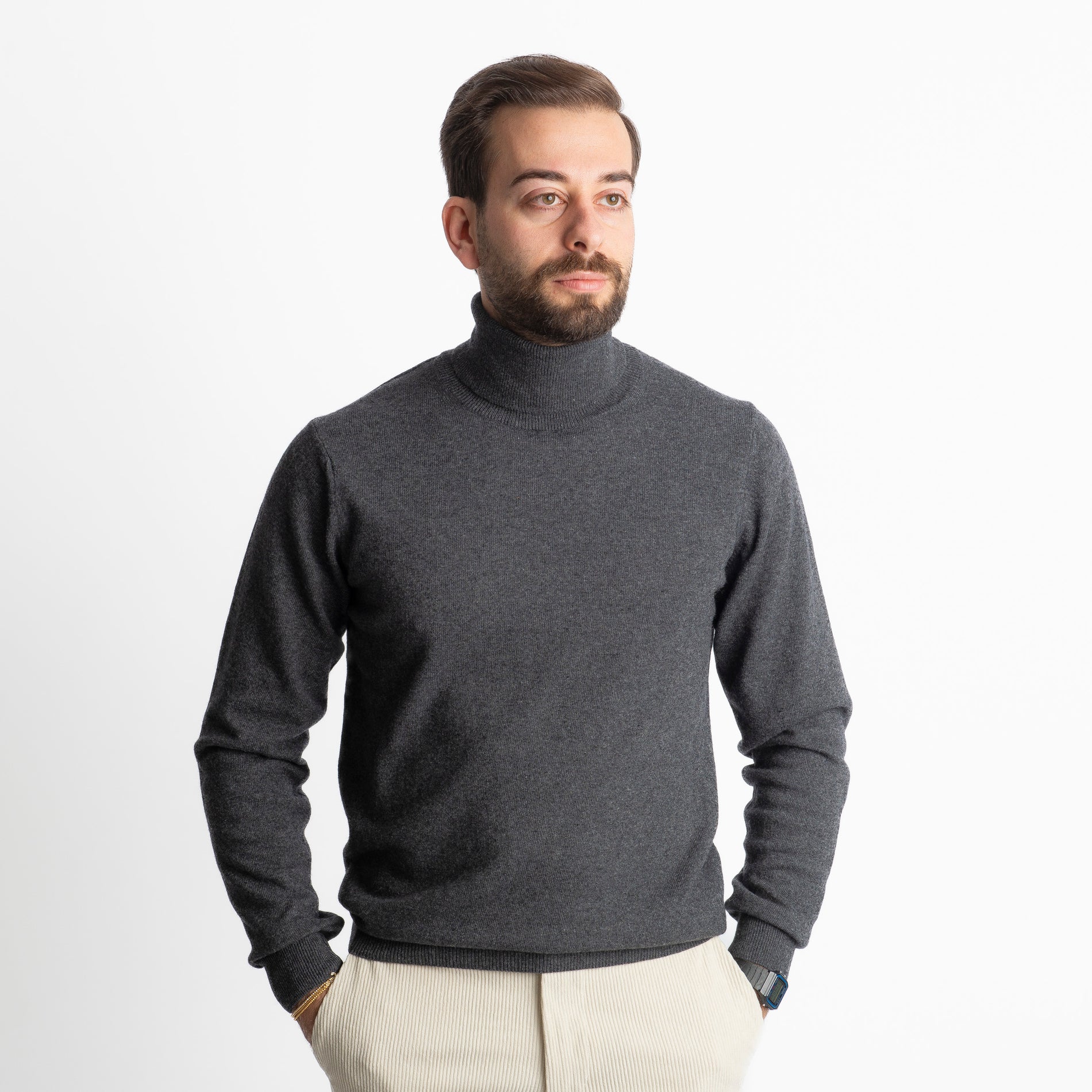 Maglioncino Collo Alto Misto Cashmere Grigio Antracite