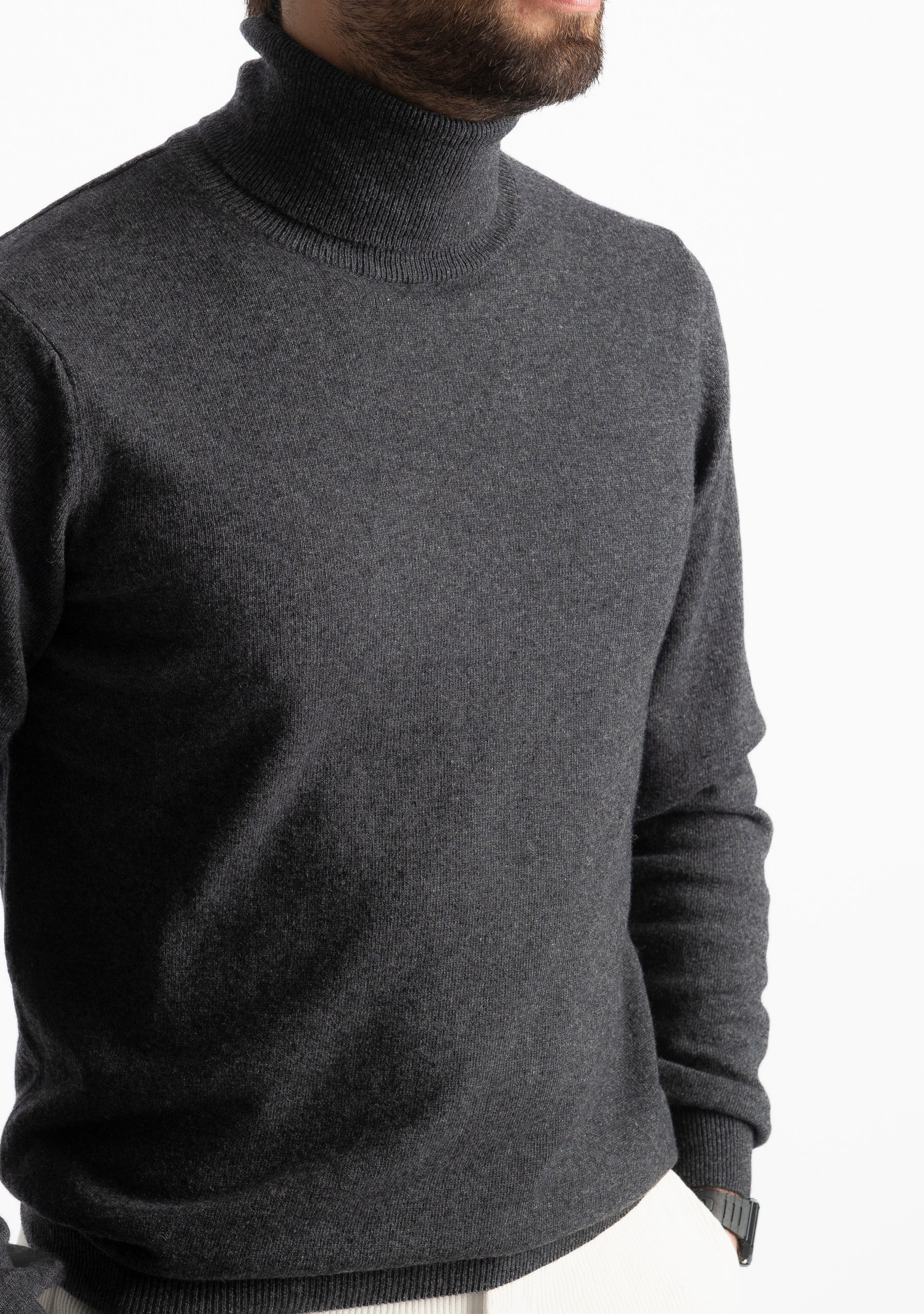 Maglioncino Collo Alto Misto Cashmere Grigio Antracite