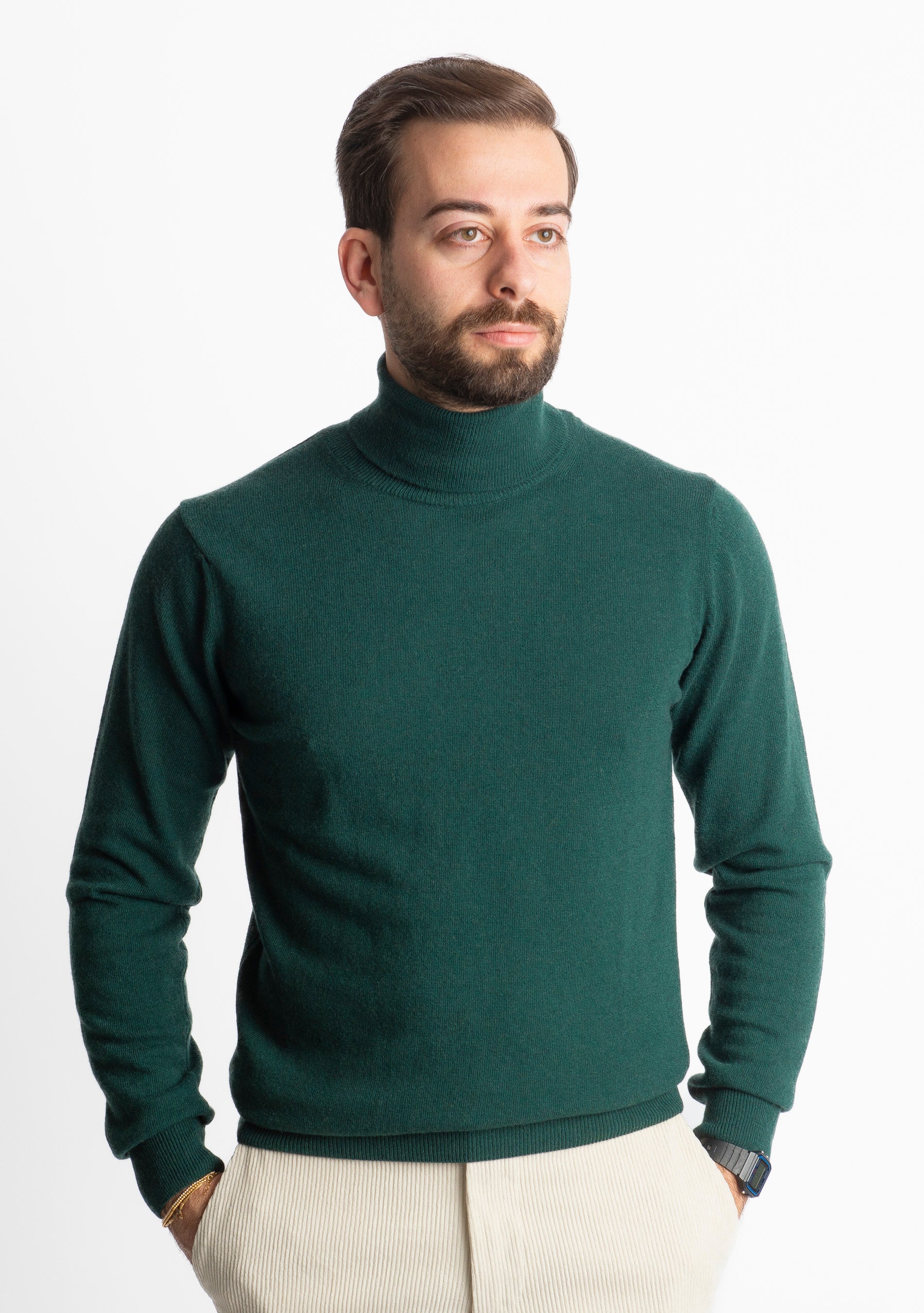 Maglioncino Collo Alto Misto Cashmere Verde Loden