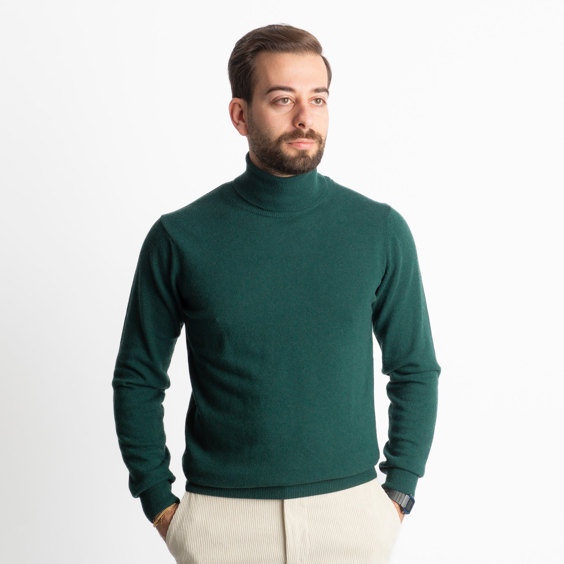 Maglioncino Collo Alto Misto Cashmere Verde Loden