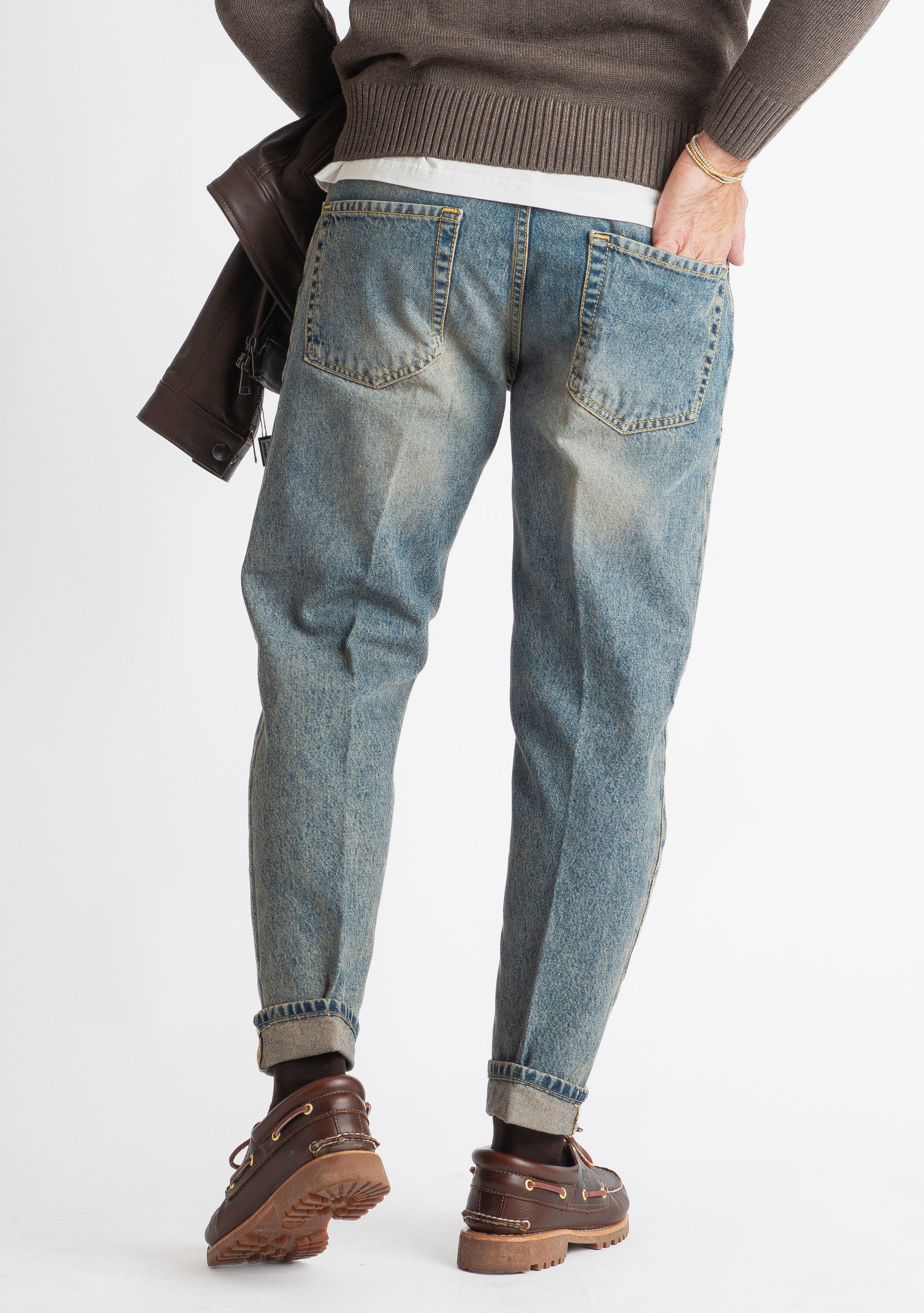 Jeans Straight Fit Sabbiato - Cotone Mercerizzato