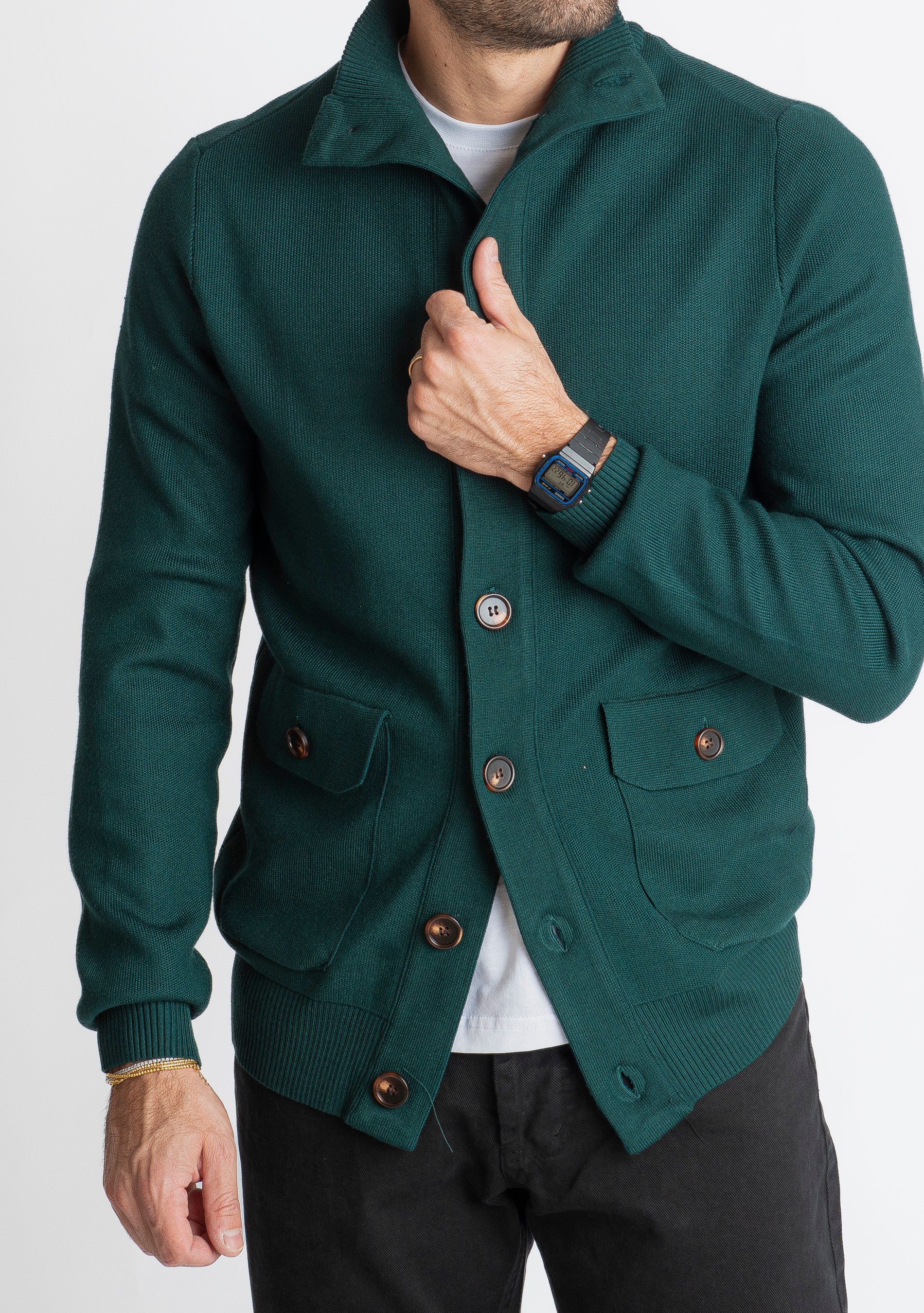 Cardigan con Bottoni Verde Loden