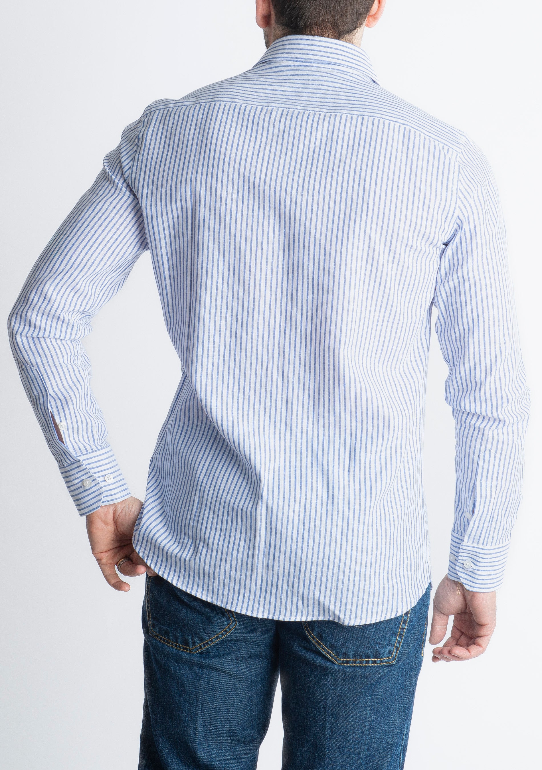 Camicia in Lino Rigata 03 Blu