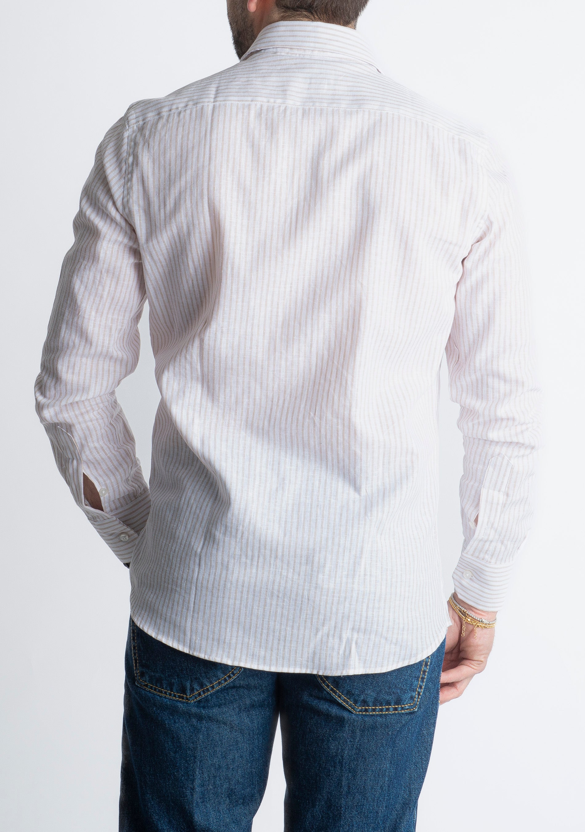 Camicia in Lino Rigata 03 Beige