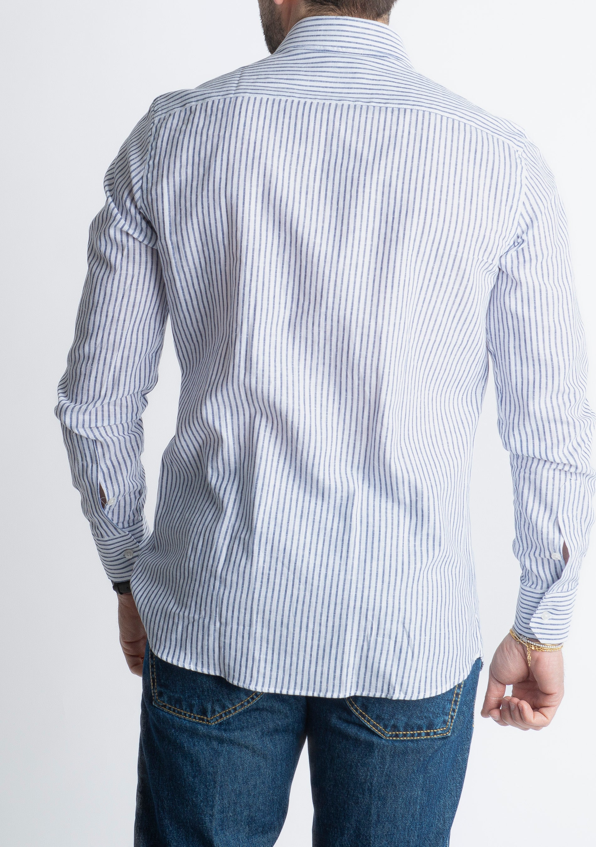 Camicia in Lino Rigata 03 Blu Notte