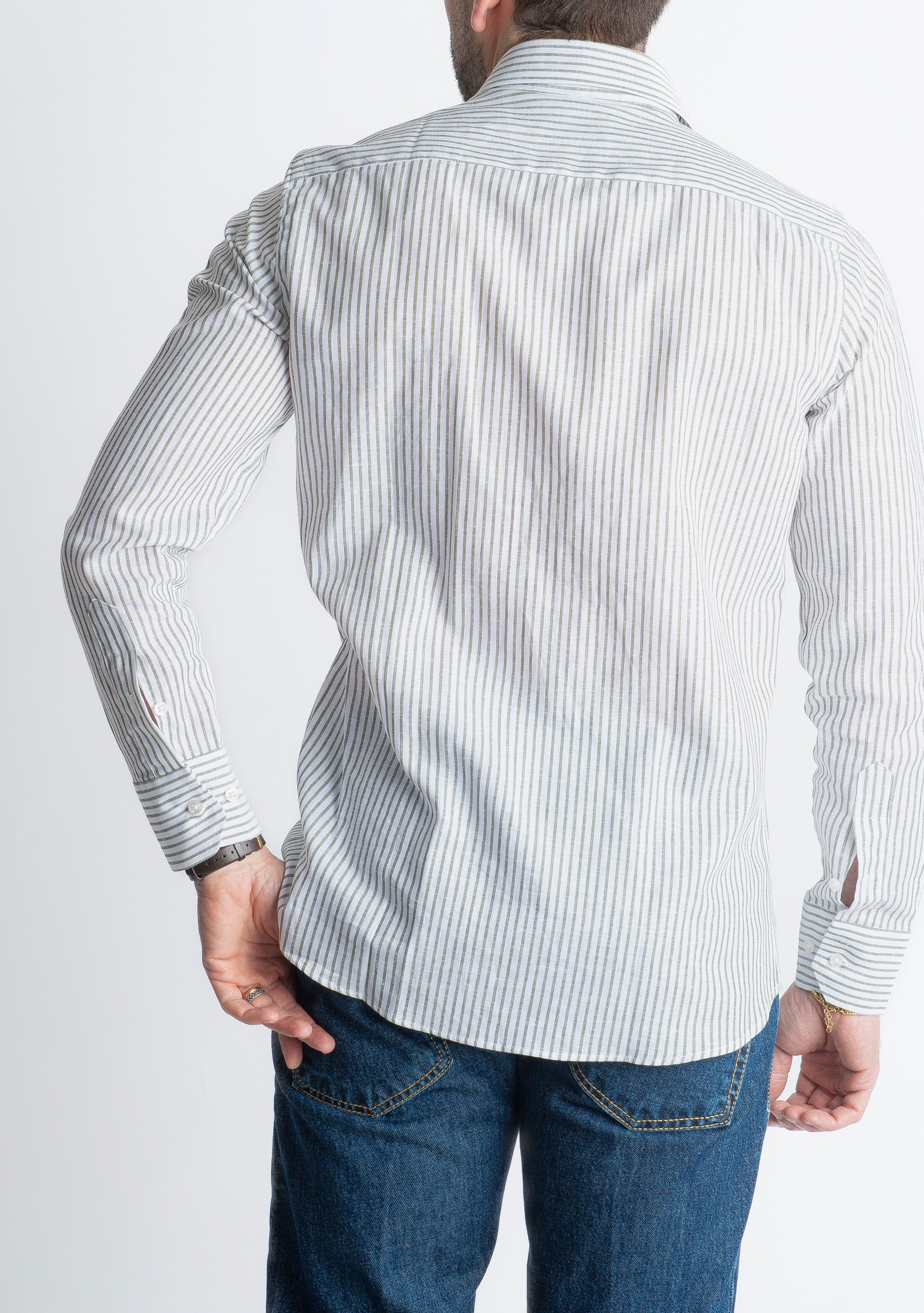 Camicia in Lino Rigata 03 Verde