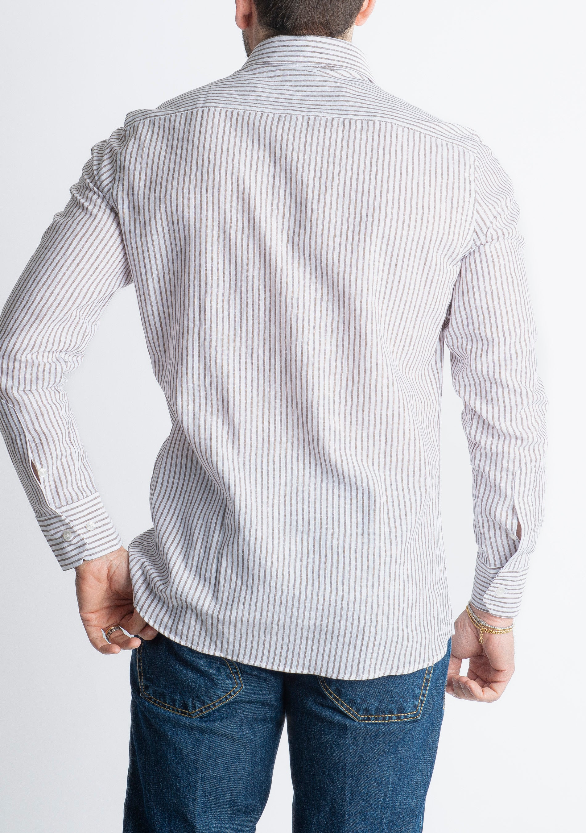 Camicia in Lino Rigata 03 Moro
