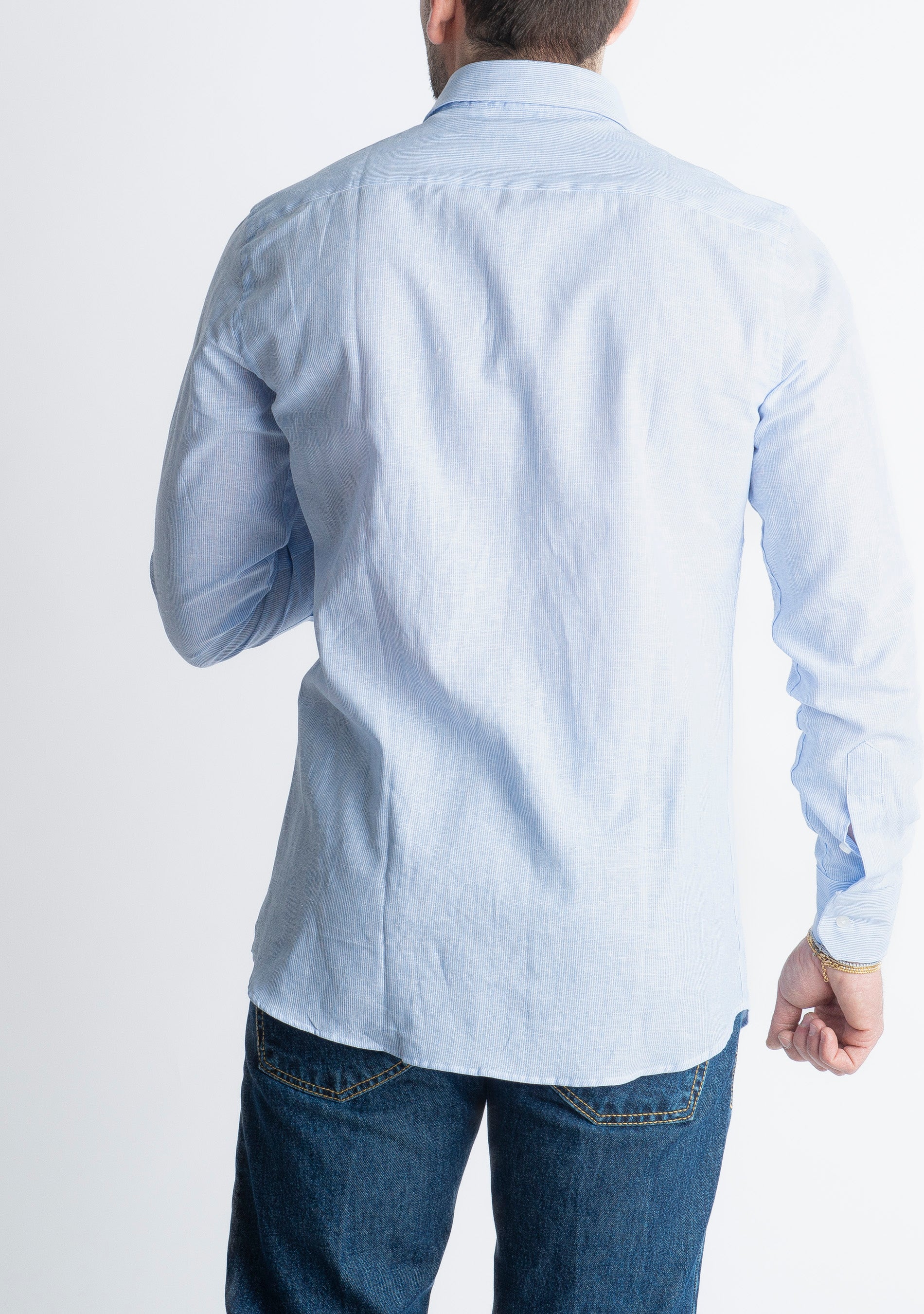 Camicia in Lino Mille Righe Celeste