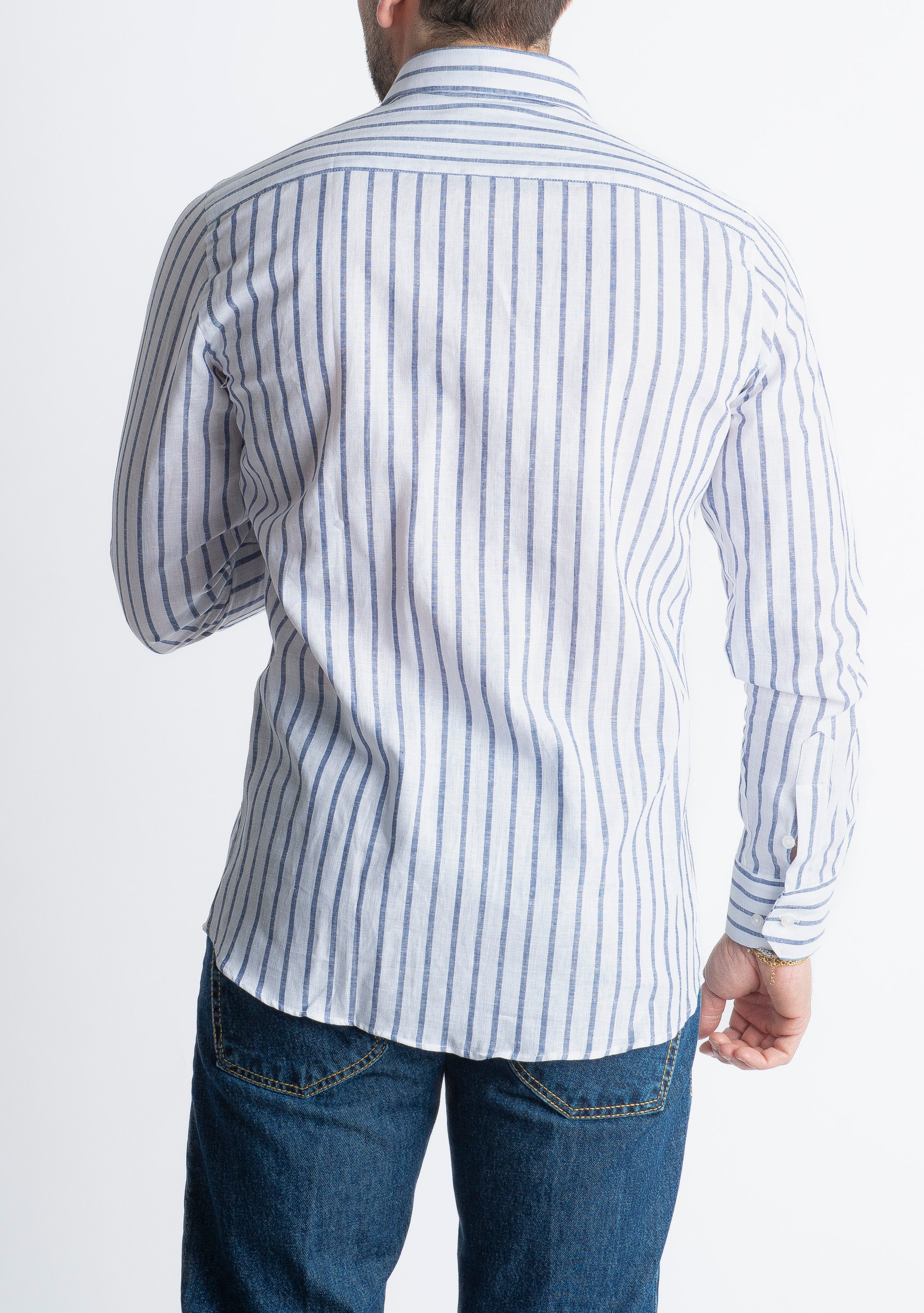 Camicia in Lino Rigata 01 Blu Notte