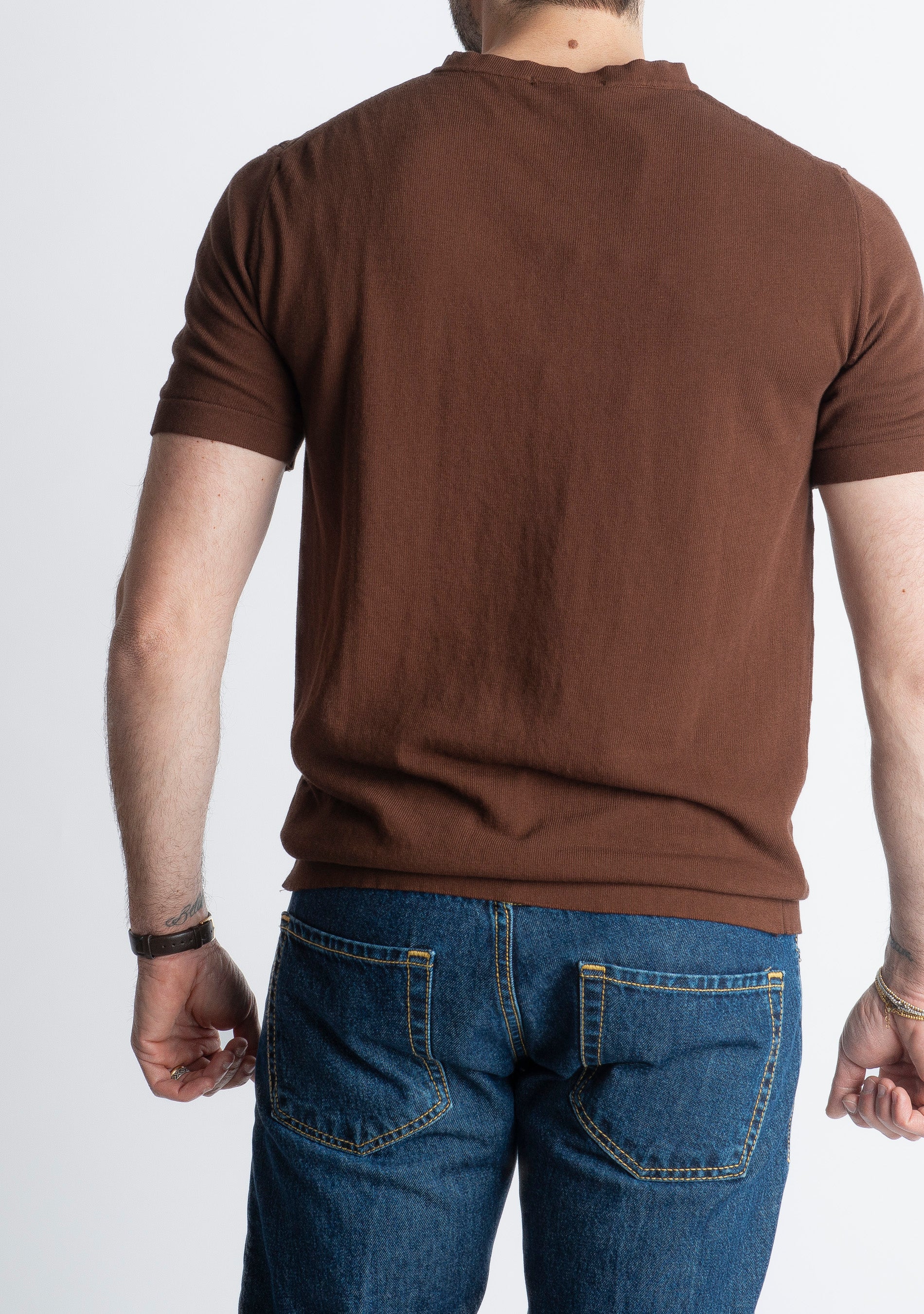 T-shirt Serafino in Crêpe di Cotone con motivo Testa di Moro