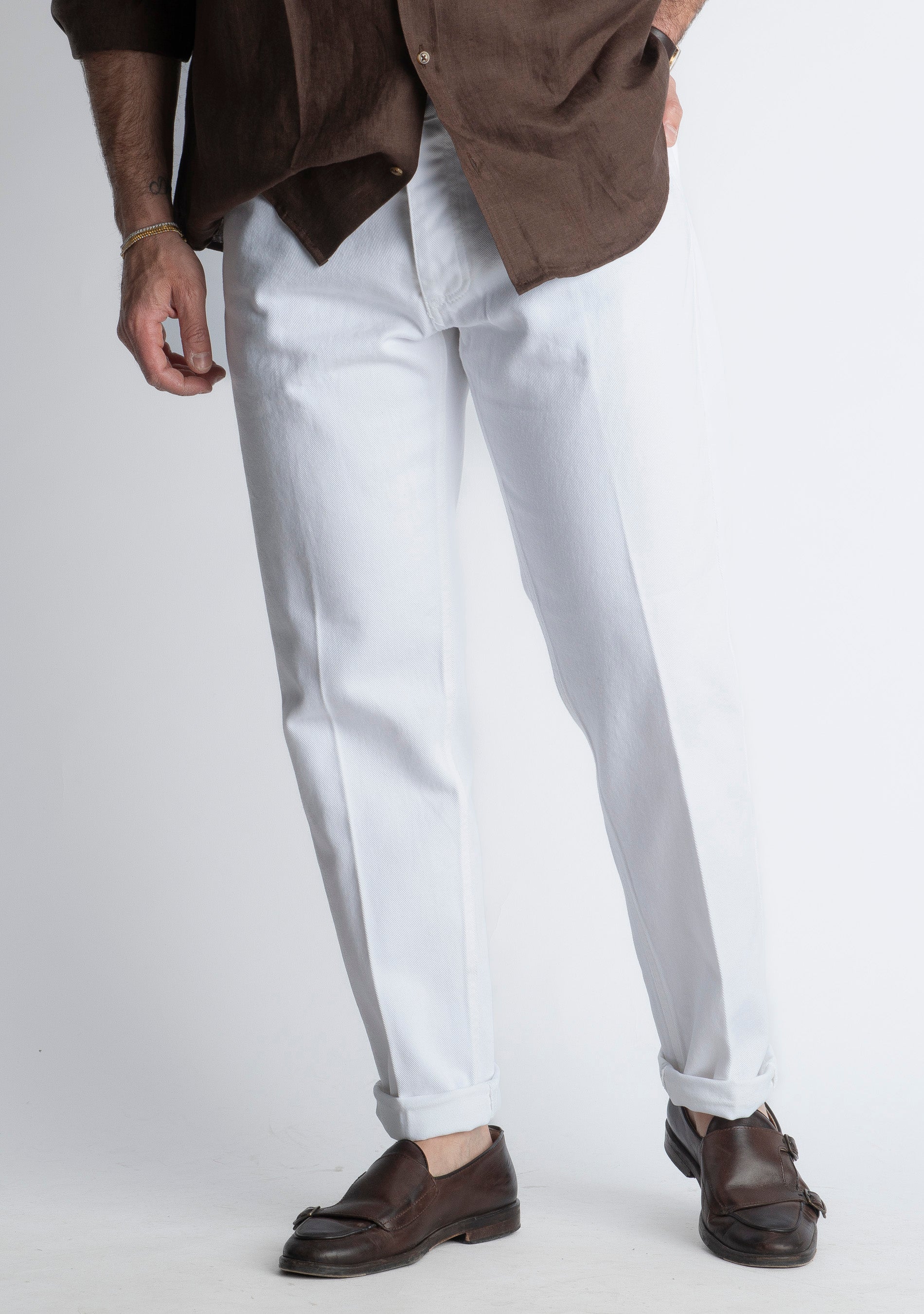 Jeans Bianco Straight Fit - Cotone Mercerizzato