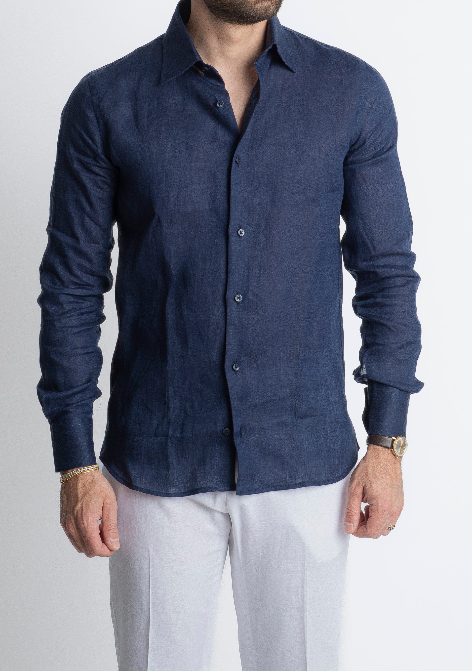 Camicia 100% Lino Irlandese Blu Notte