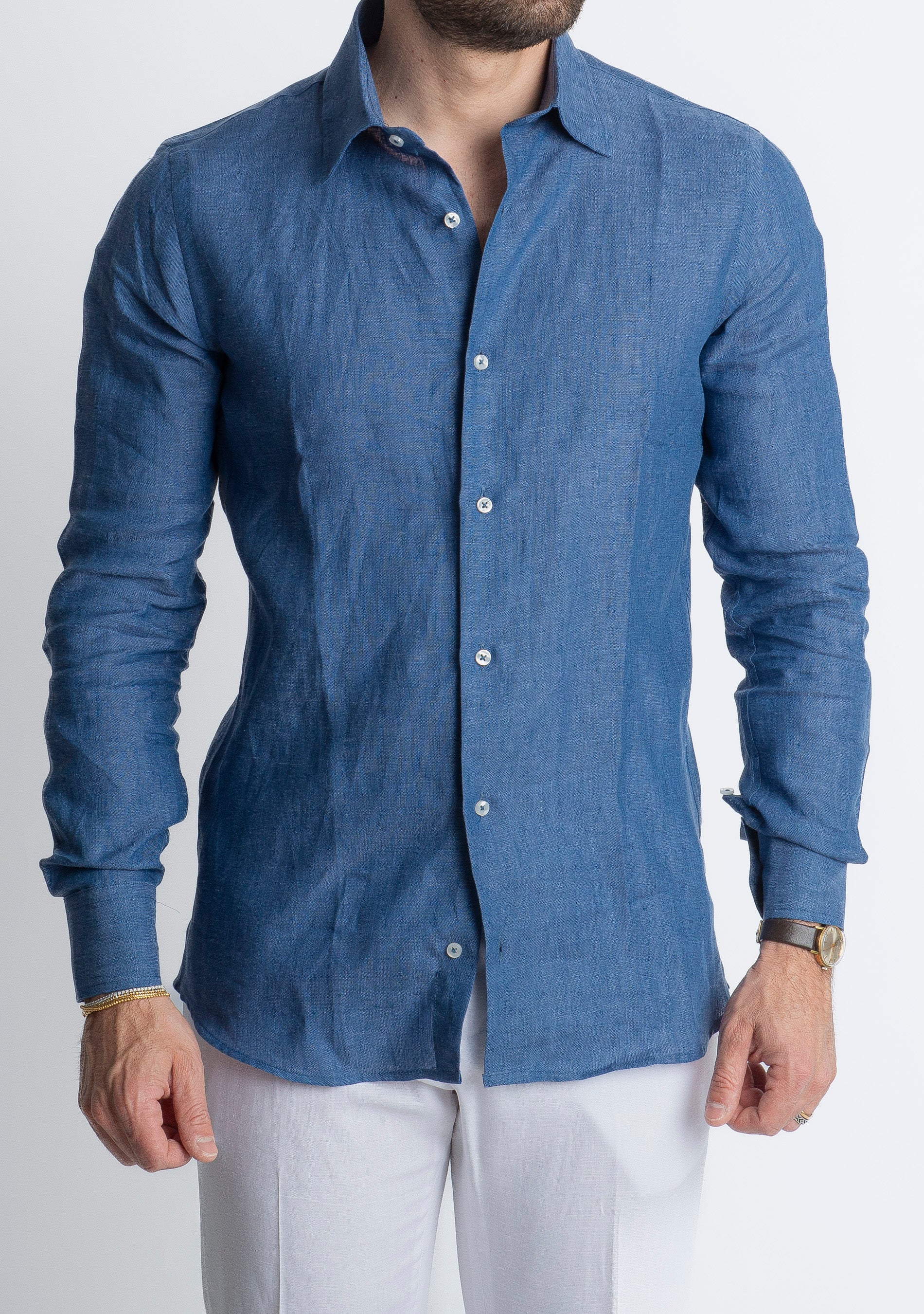 Camicia 100% Lino Irlandese Blu Denim