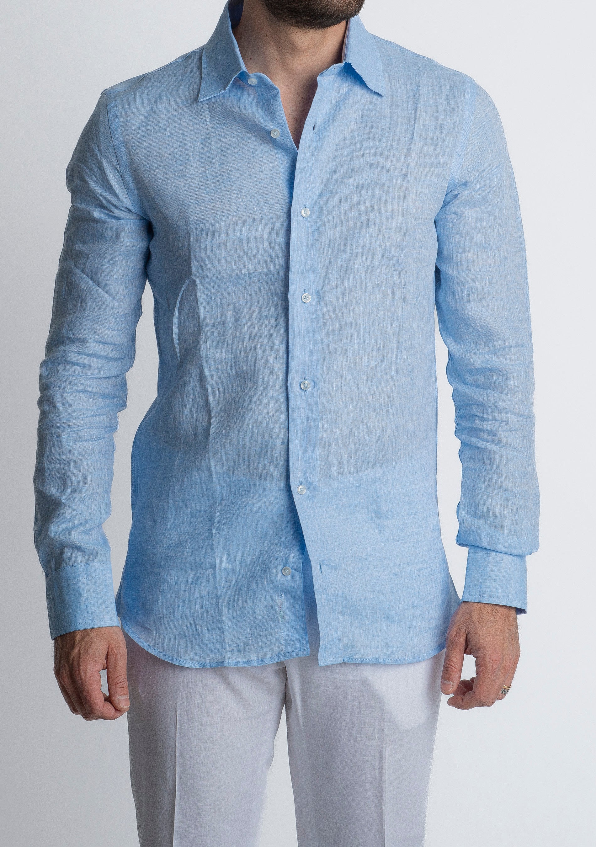 Camicia 100% Lino Irlandese Celeste