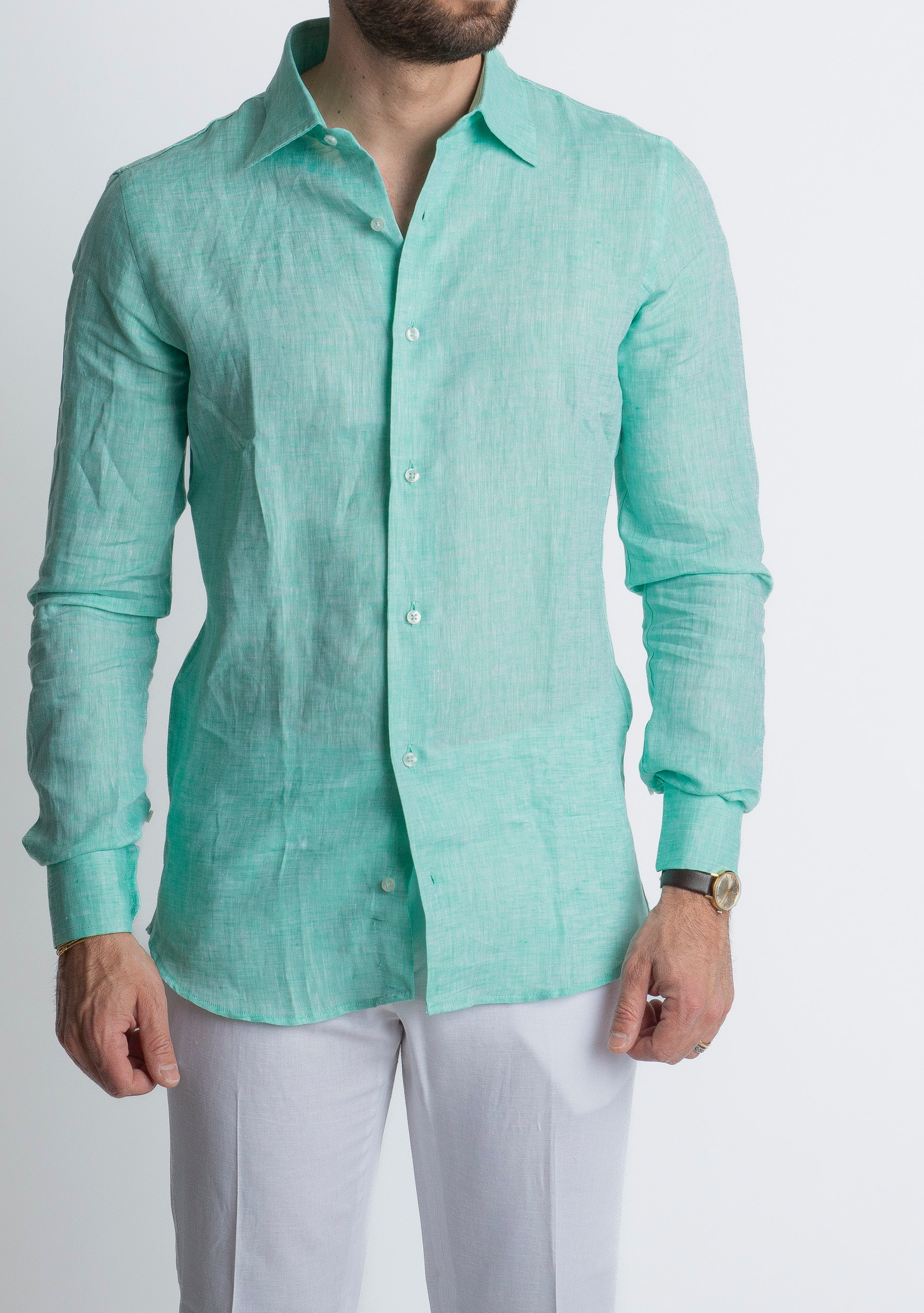 Camicia 100% Lino Irlandese Verde Smeraldo
