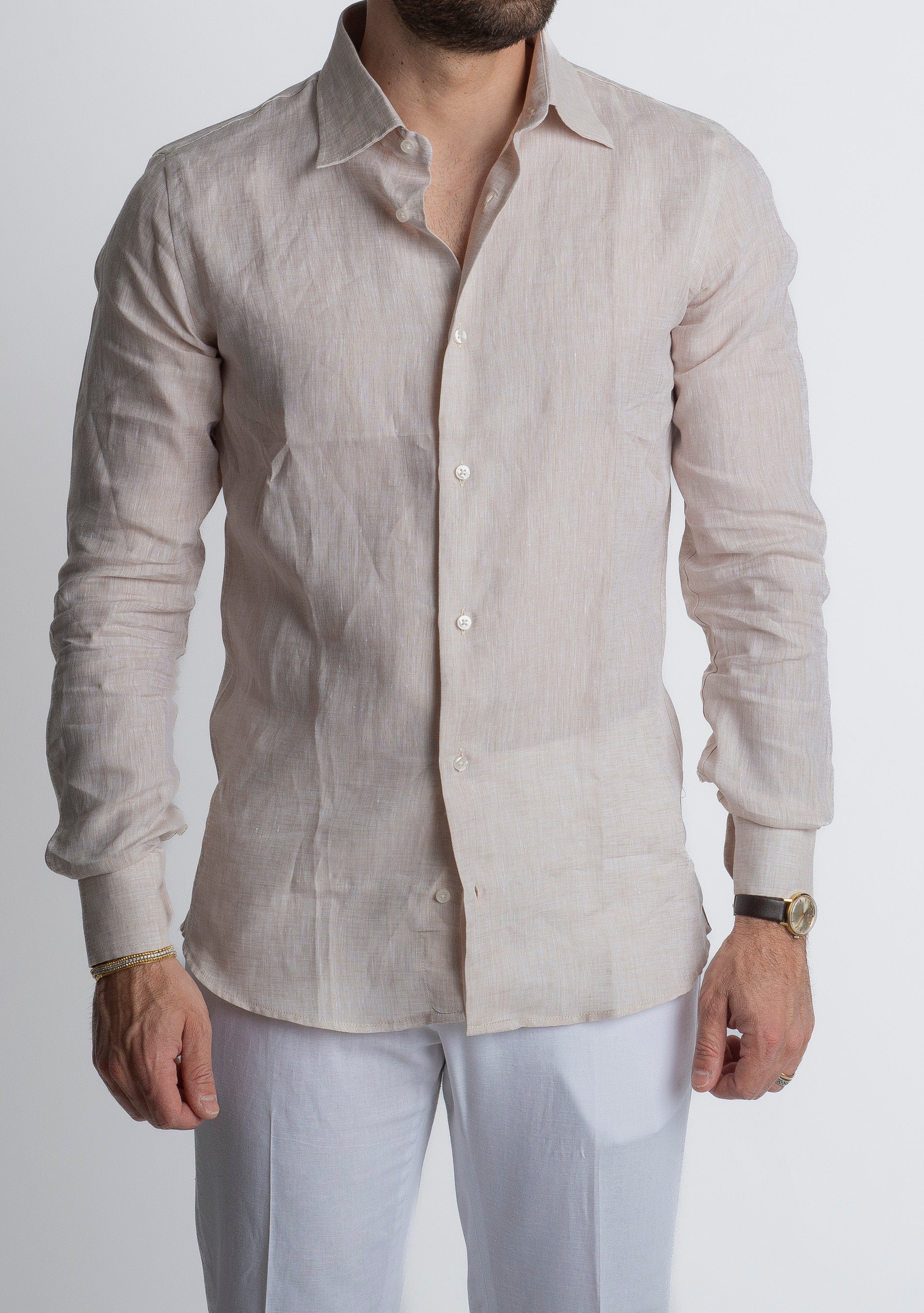 Camicia 100% Lino Irlandese Beige