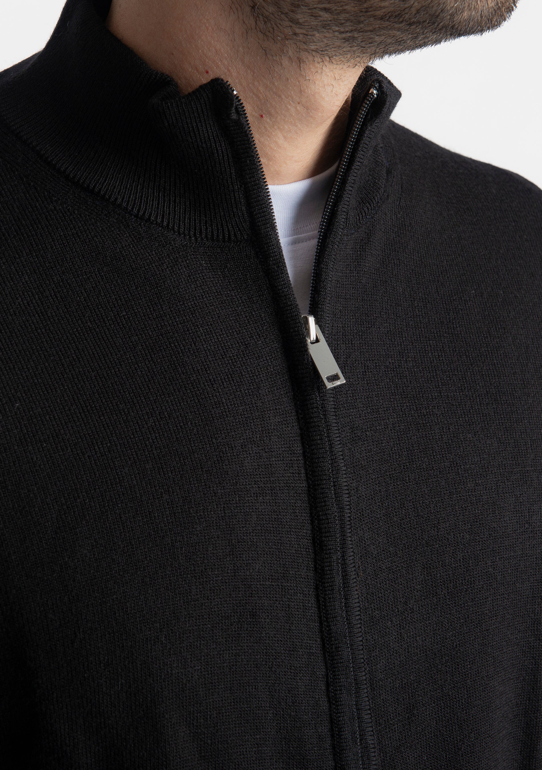 Maglioncino in Lana Full Zip Nero