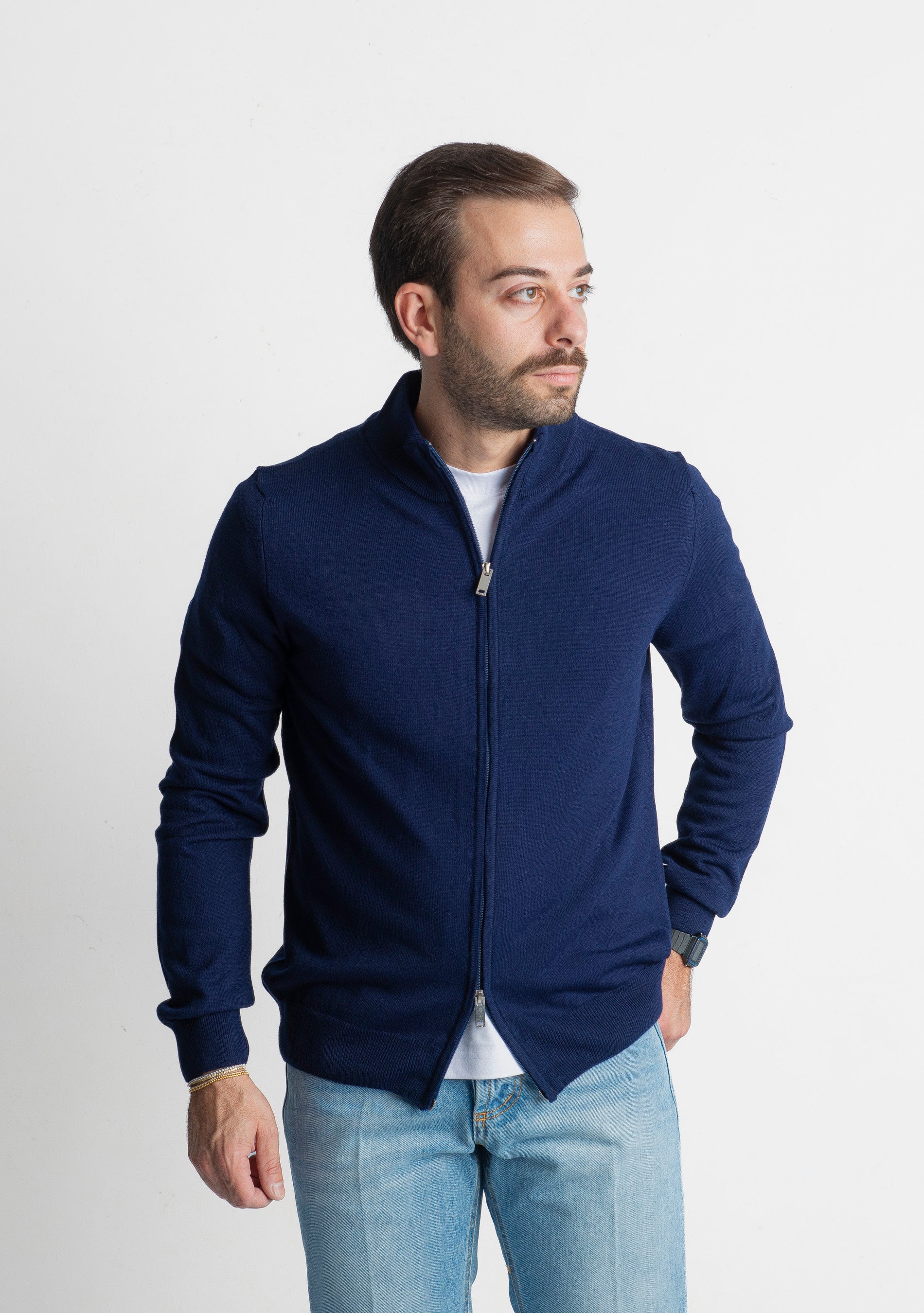 Maglioncino in Lana Full Zip Blu