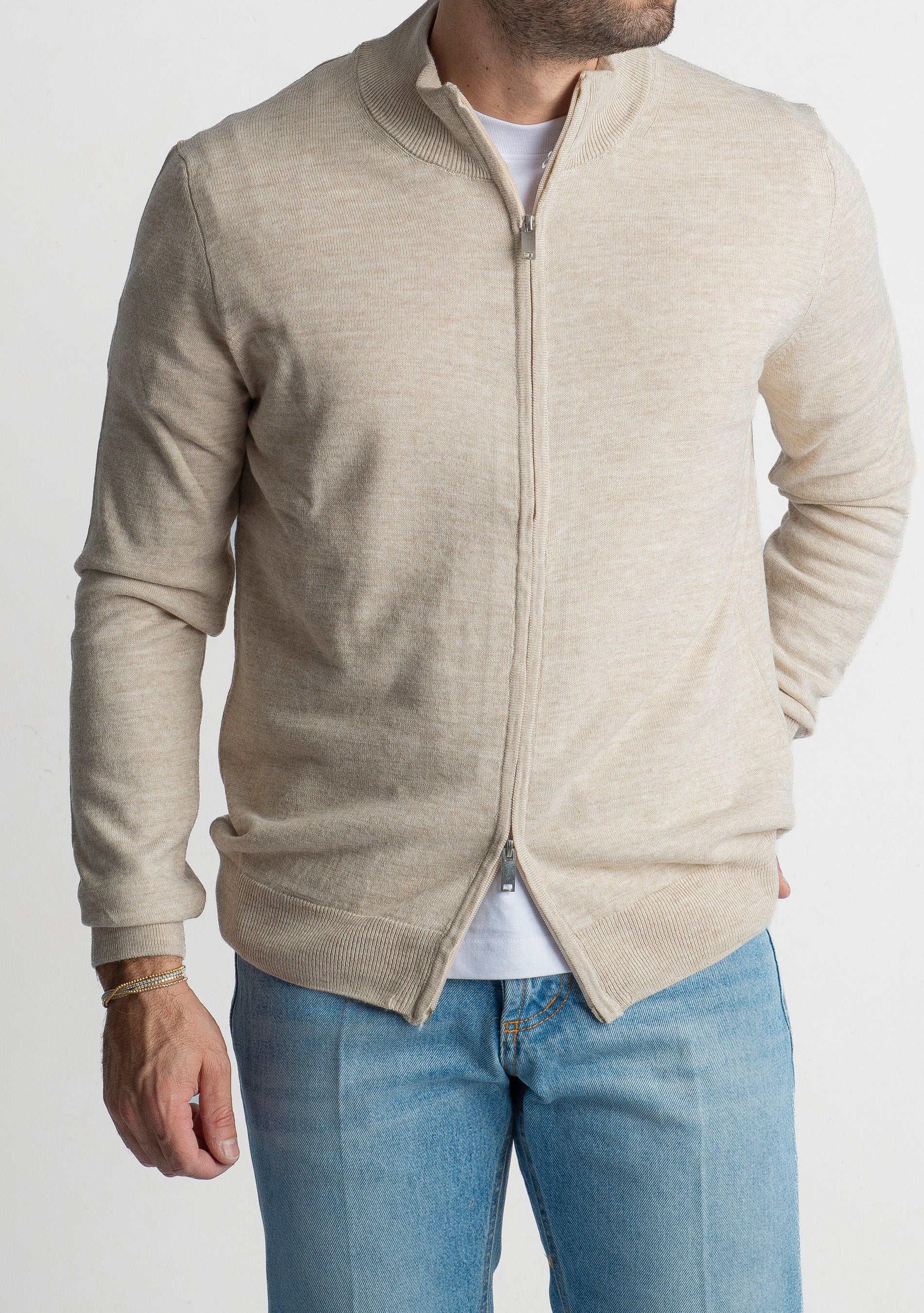 Maglioncino in Lana Full Zip Beige